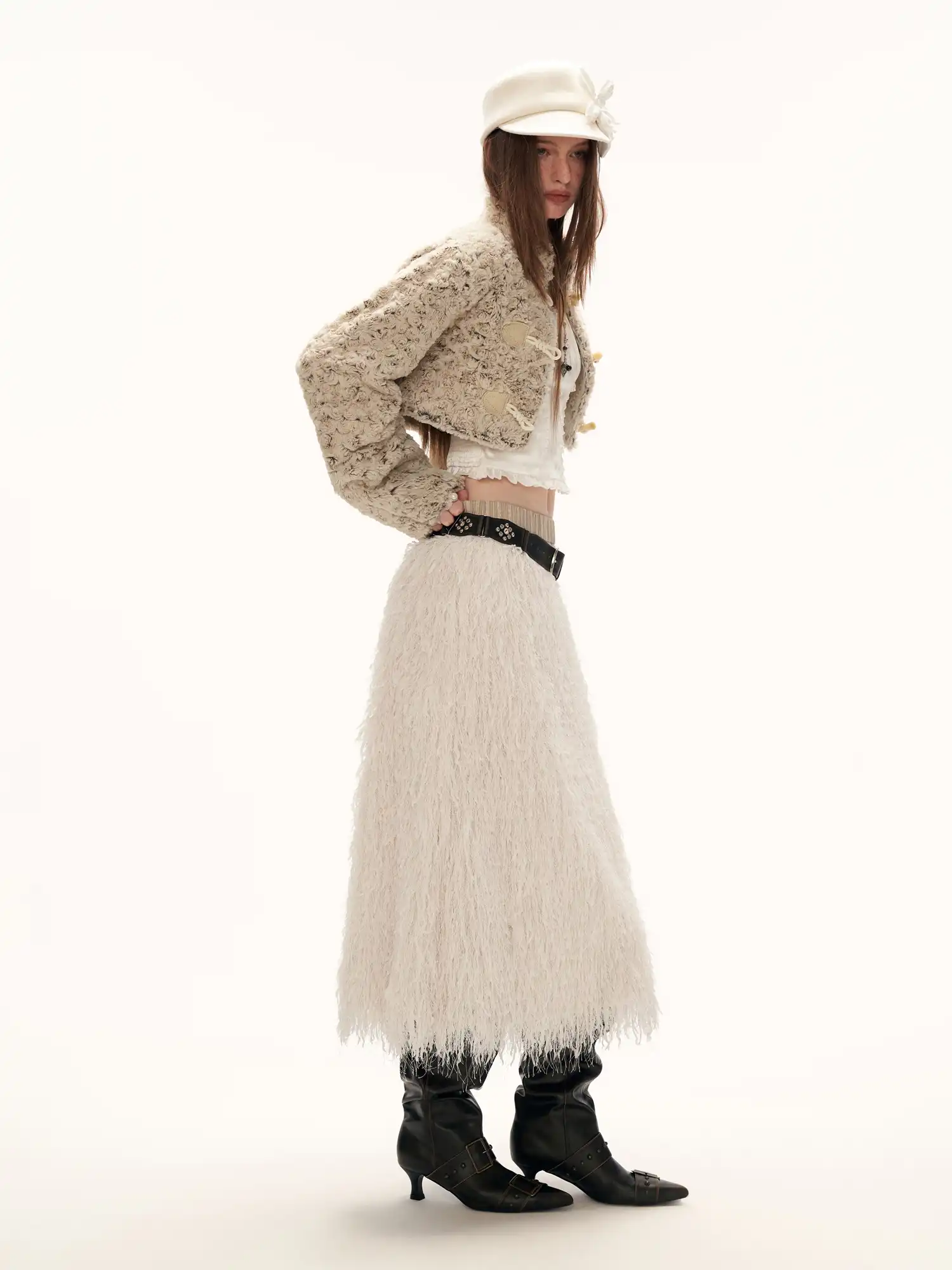 Creamy Feather Tassle Midi Skirt - Image 5