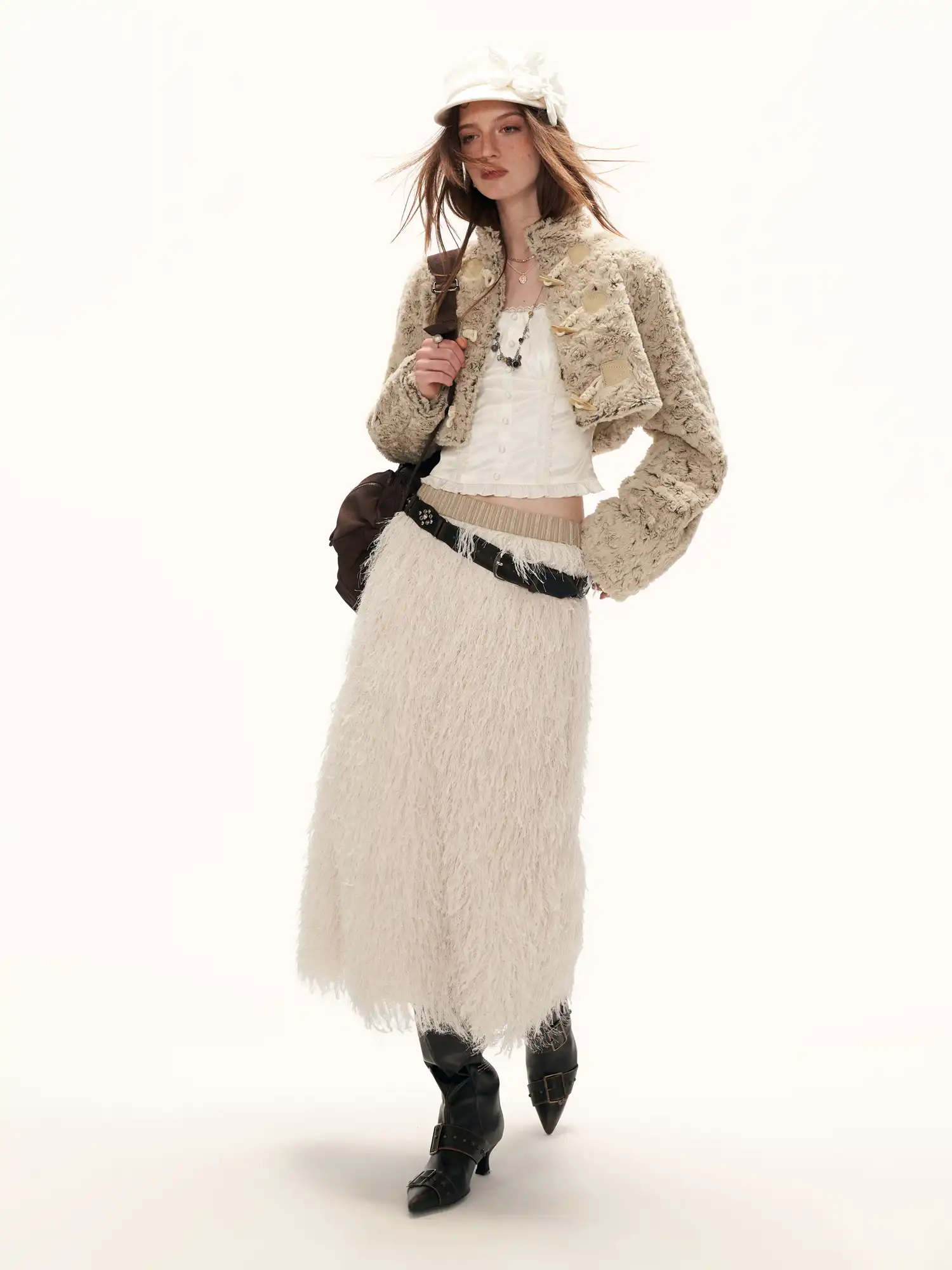 Creamy Feather Tassle Midi Skirt - Image 6