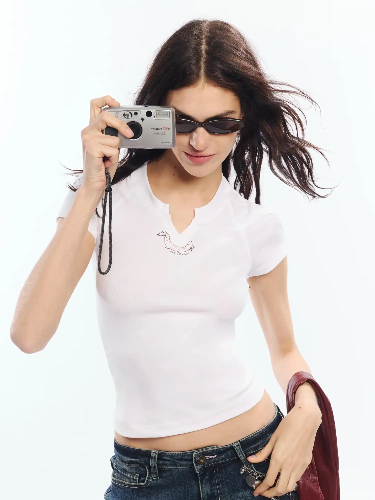 Dalmatian Graphic Notched V Neck Crop Top - Image 2