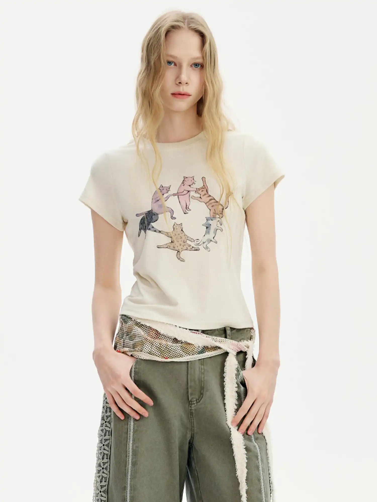 Dancing Cat Cotton Jersey Short Sleeves Crop Top - Image 2