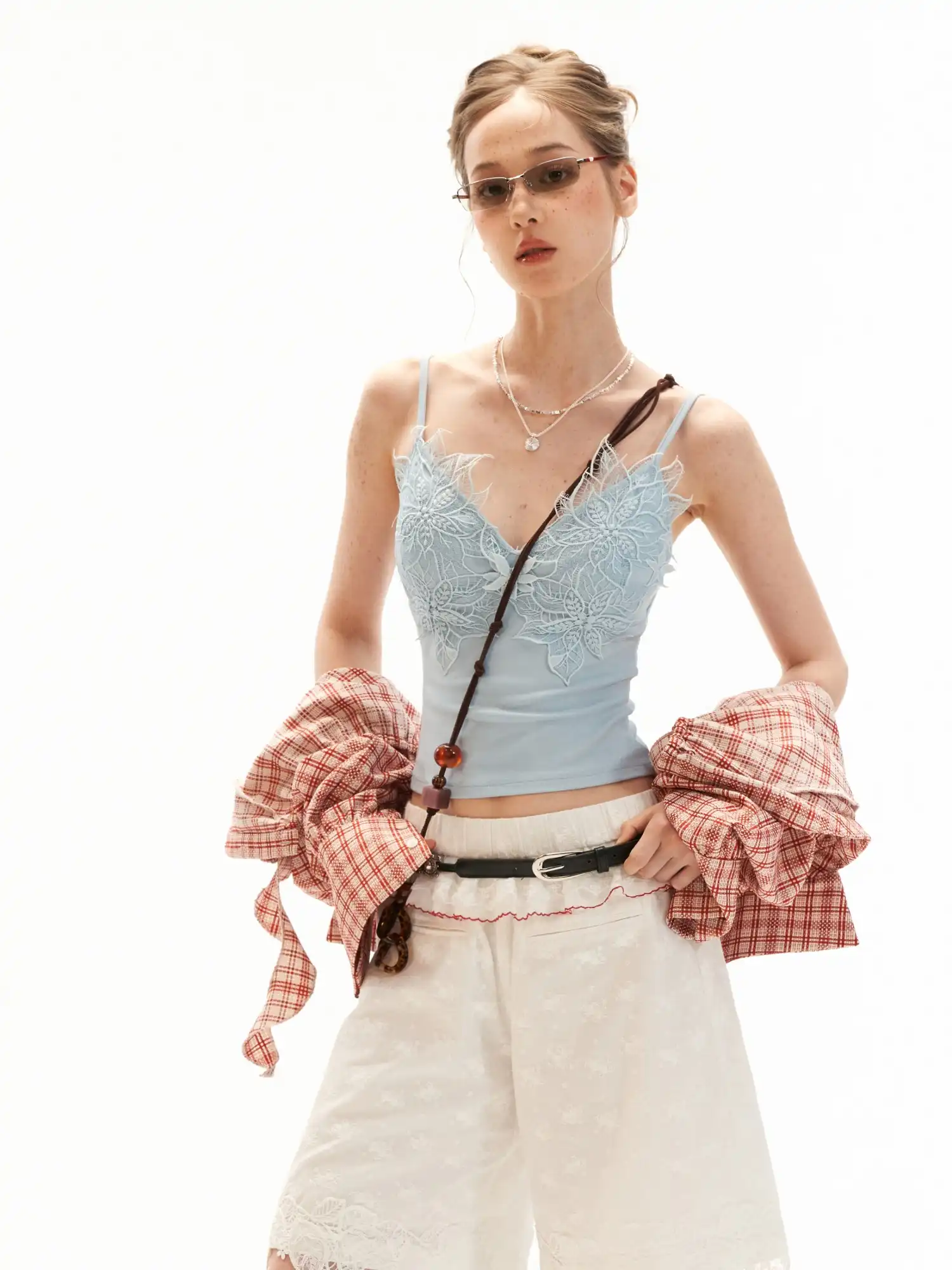 Deep V-Neck Lace Overlay Camisole Top - Image 2
