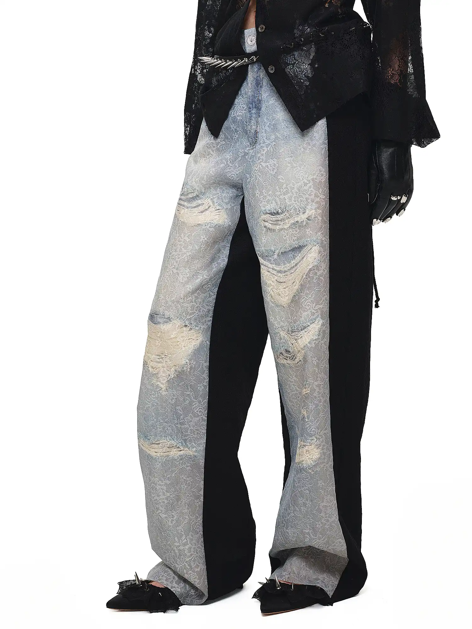 Distressed Lace-Panel Baggy Jeans - Image 10