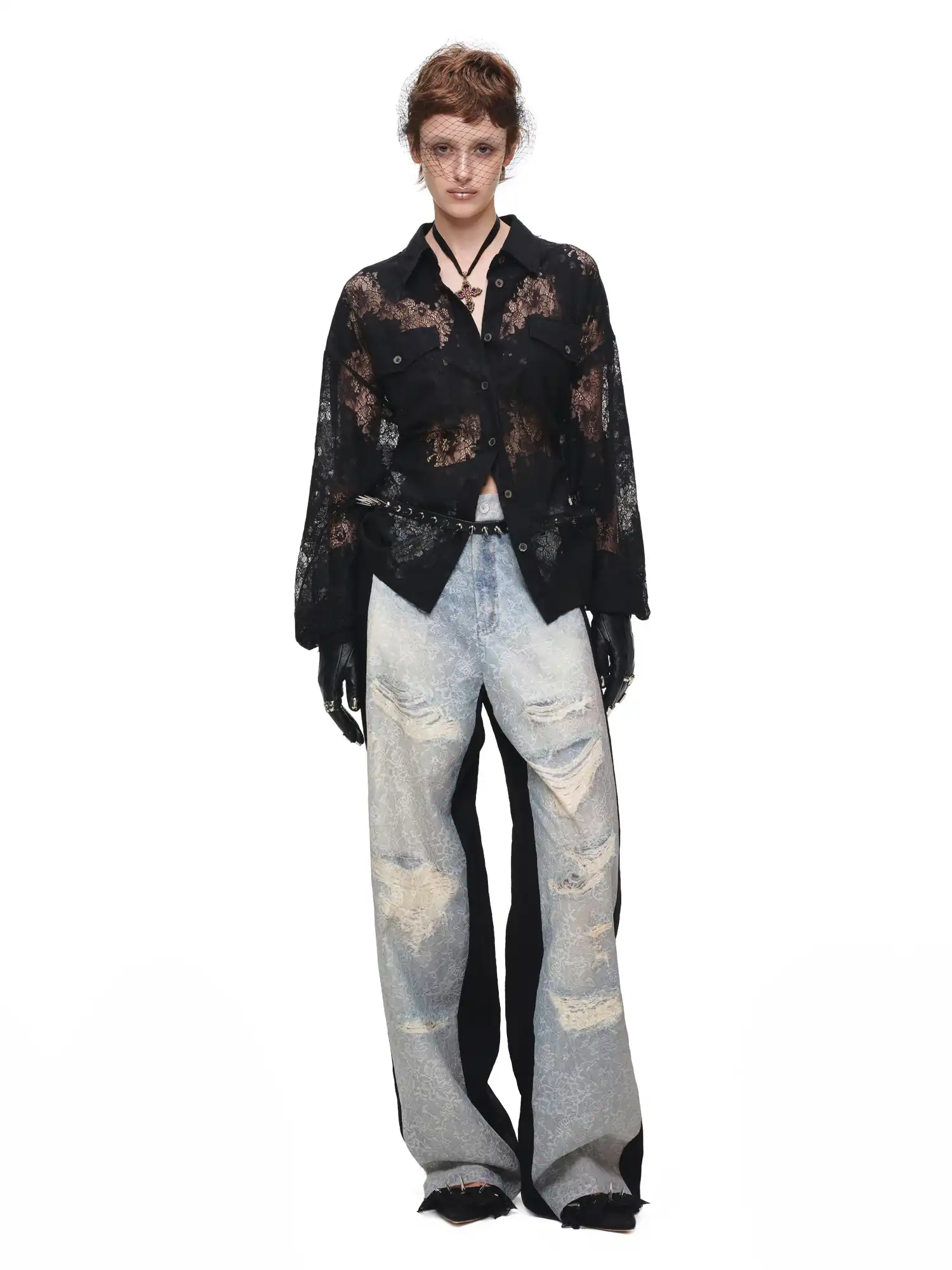 Distressed Lace-Panel Baggy Jeans - Image 12