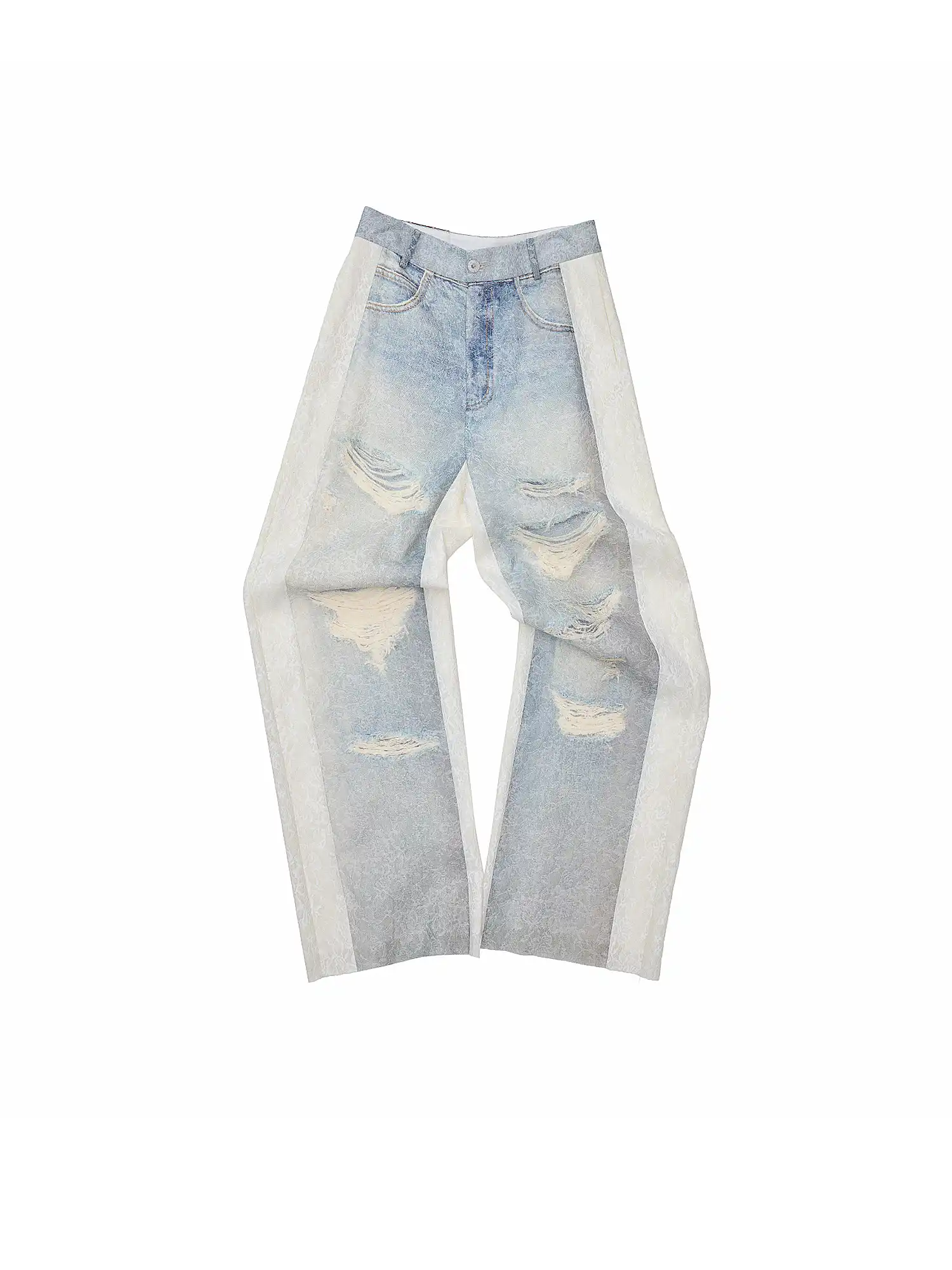 Distressed Lace-Panel Baggy Jeans - Image 3