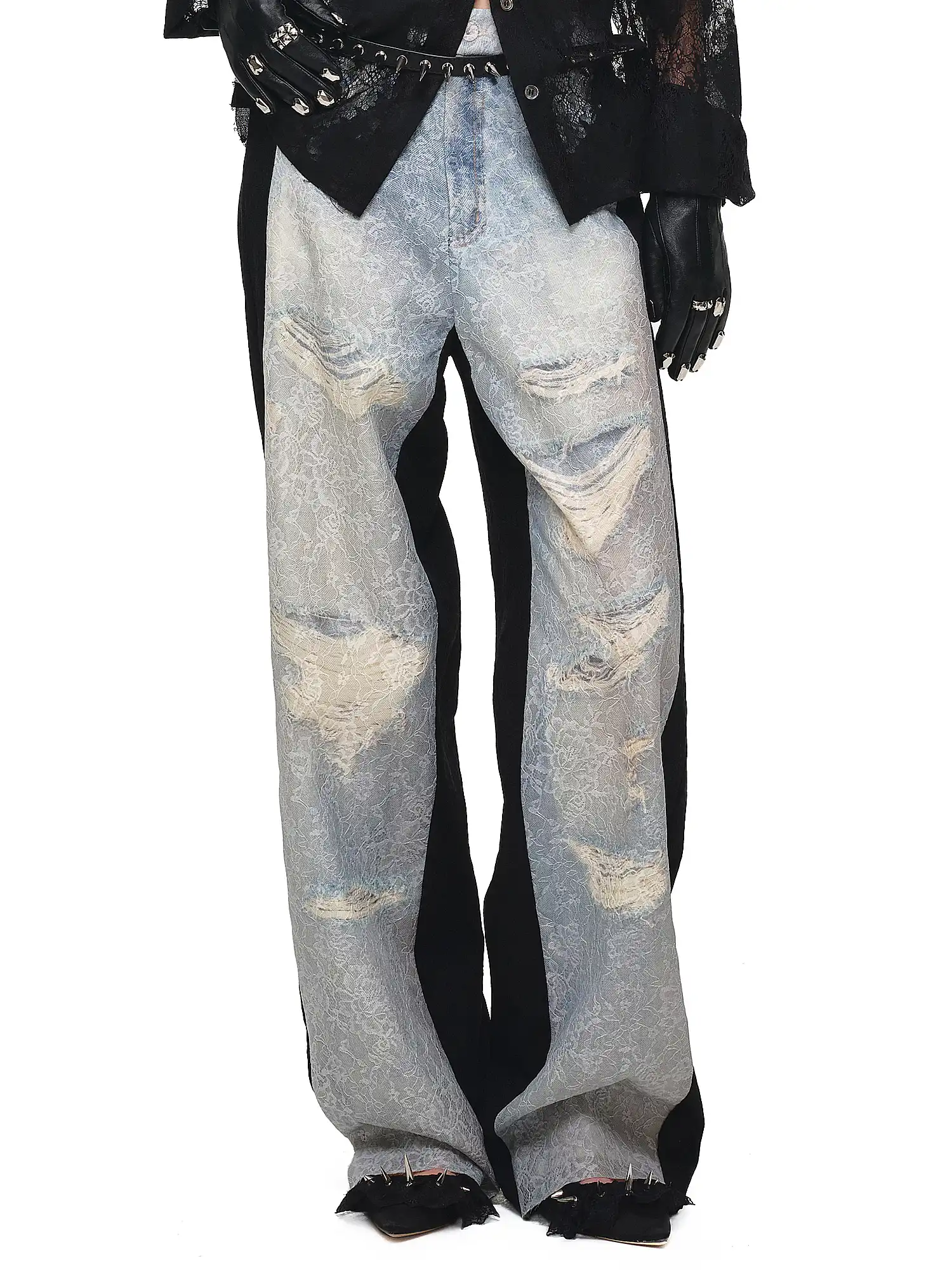Distressed Lace-Panel Baggy Jeans - Image 8