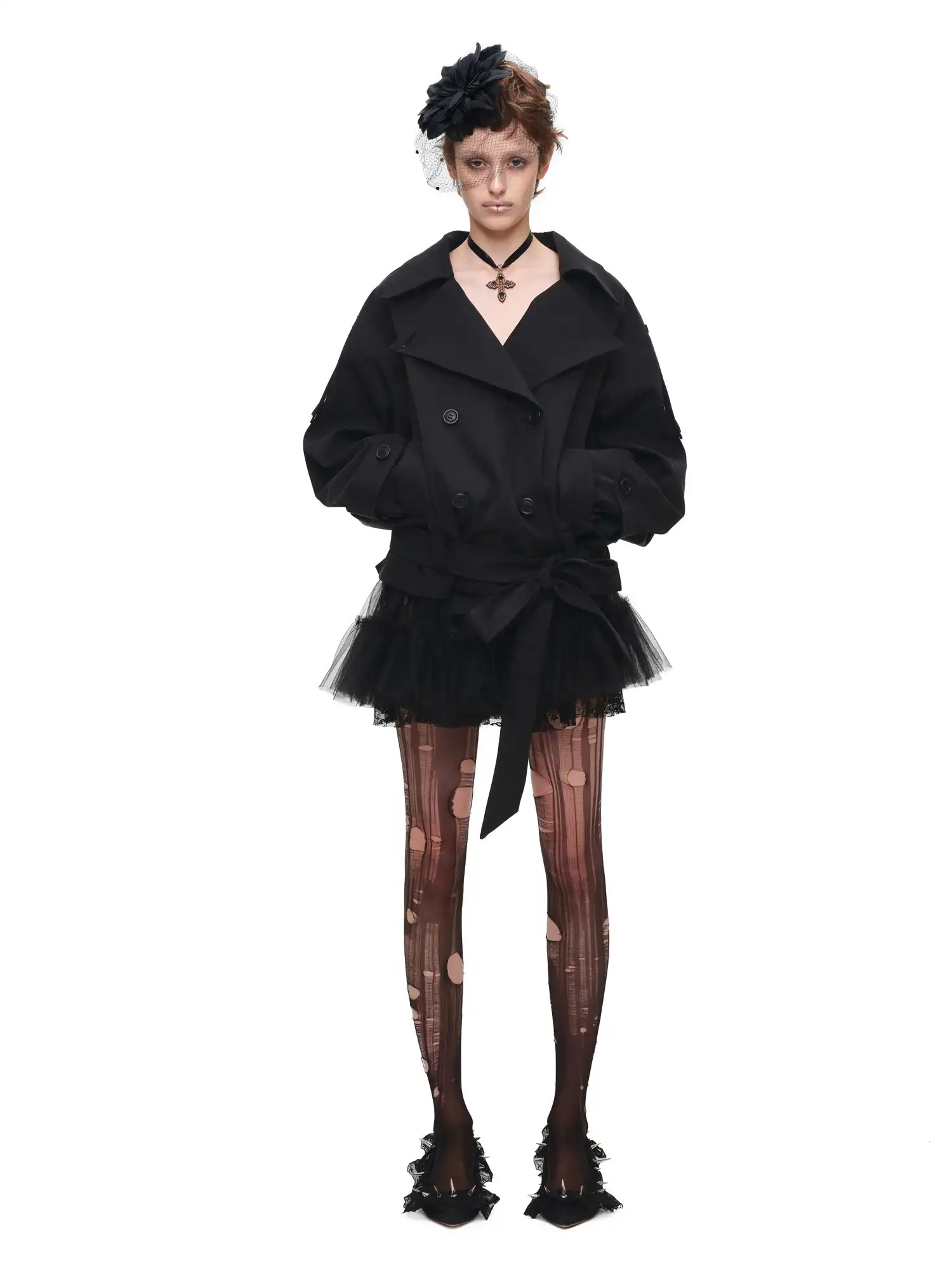 Double-Breasted Oversized Crop Trench Coat - Image 13