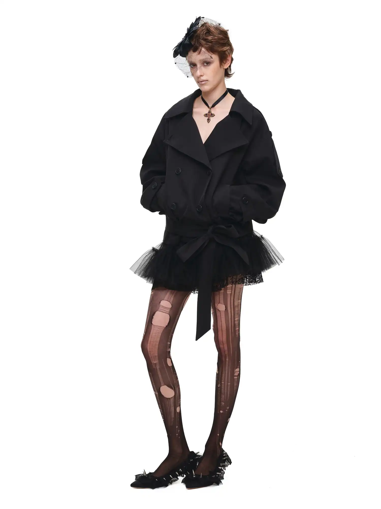 Double-Breasted Oversized Crop Trench Coat - Image 14