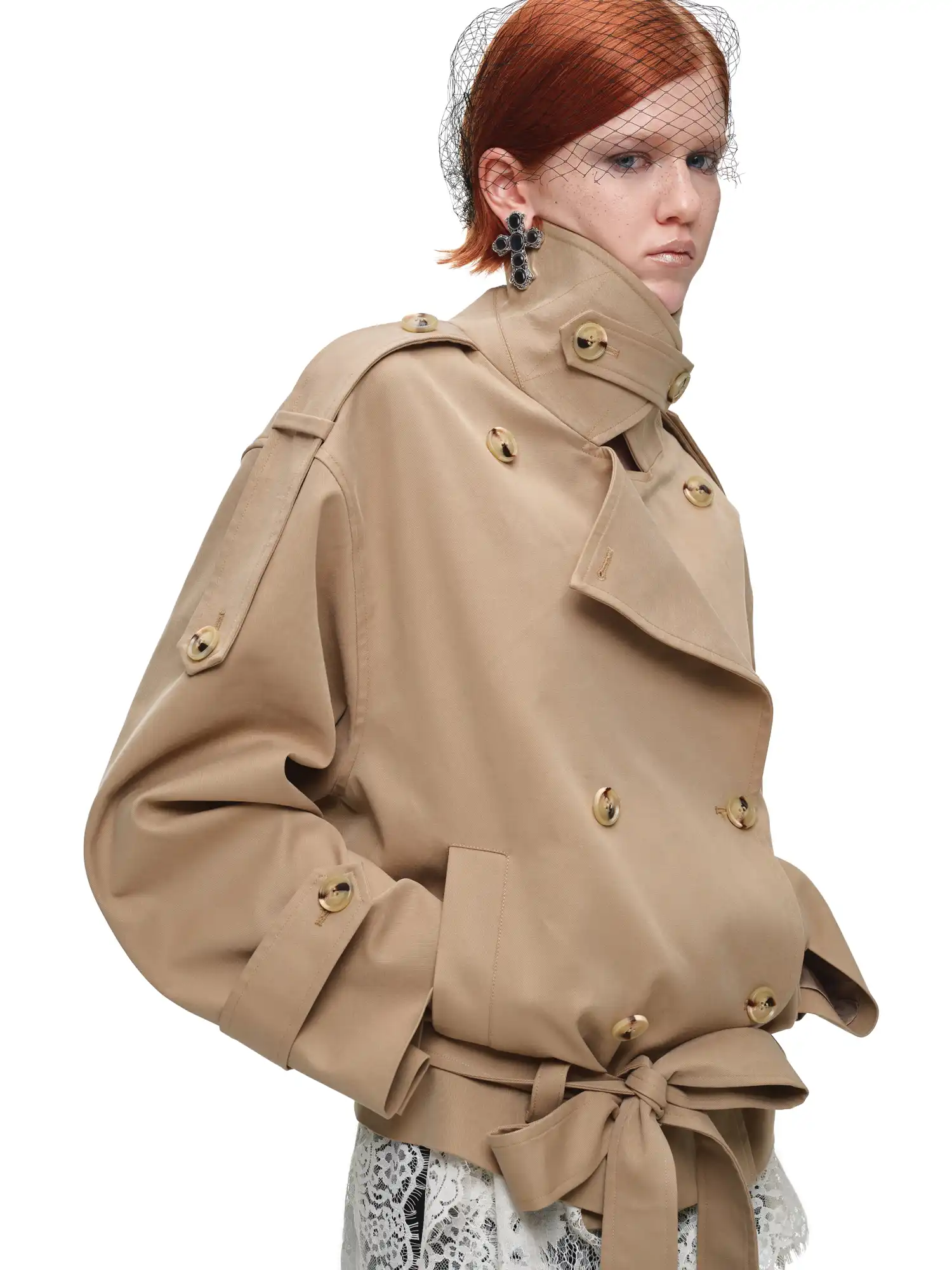 Double-Breasted Oversized Crop Trench Coat - Image 3