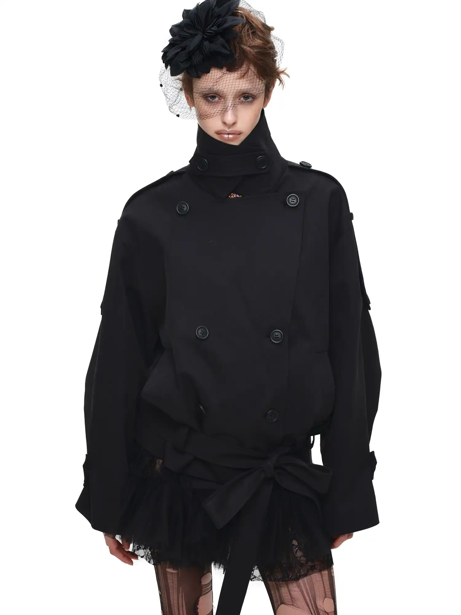 Double-Breasted Oversized Crop Trench Coat - Image 9