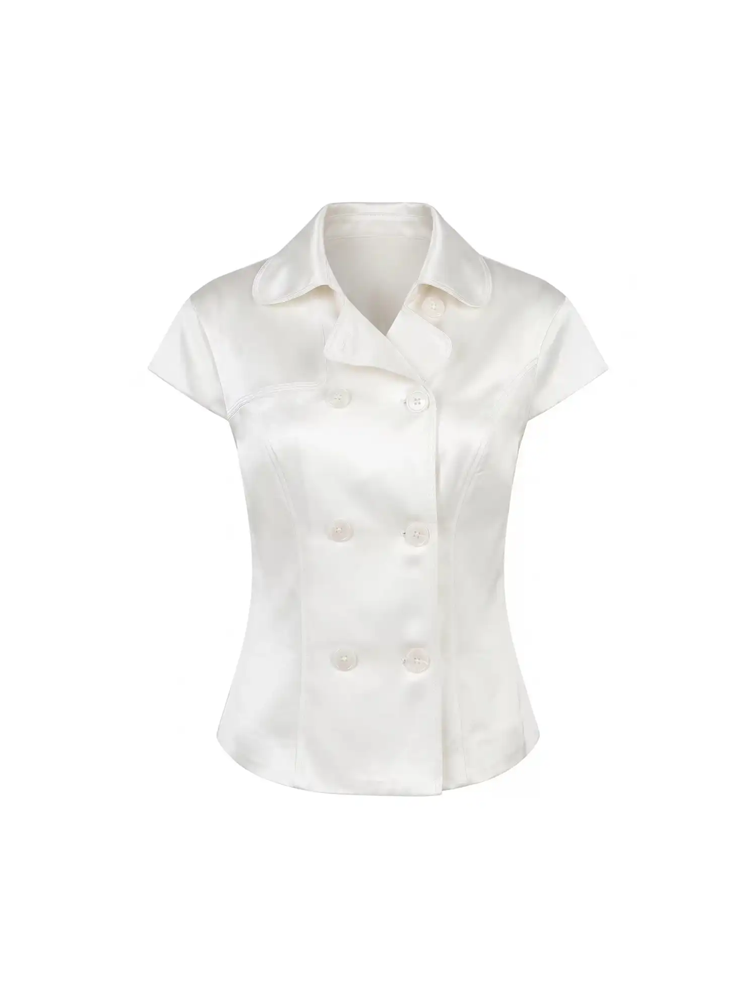 Double Breasted White Satin Shirt - Image 2