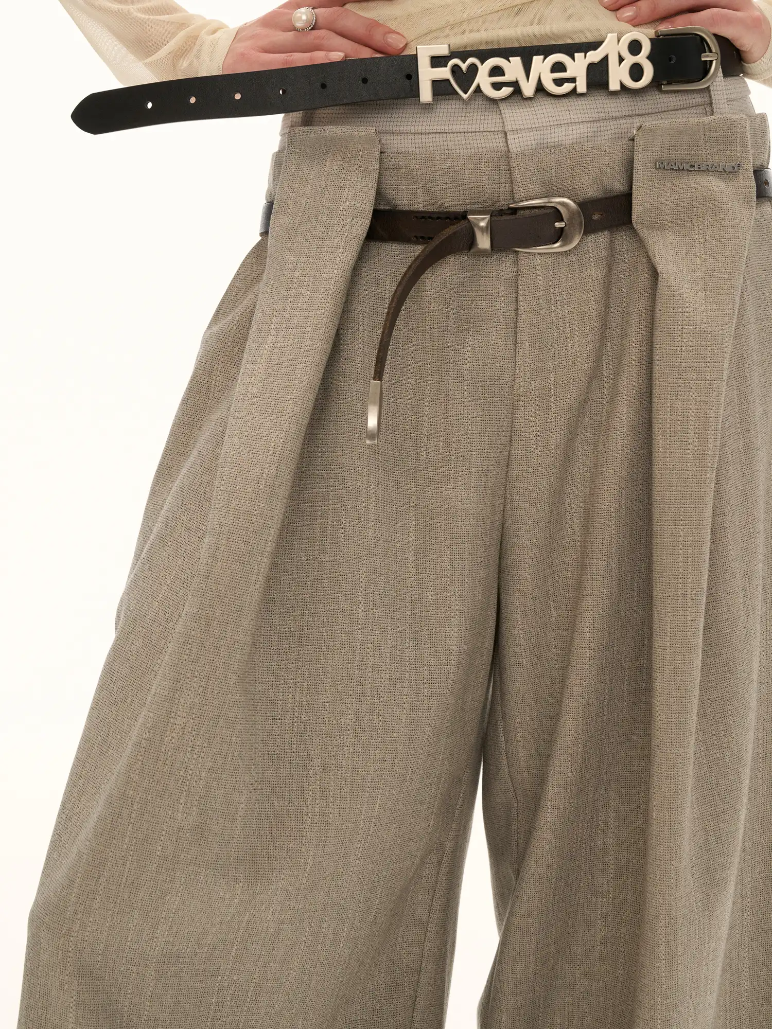 Double Waisted Glen Check Wide Leg Trousers - Image 10