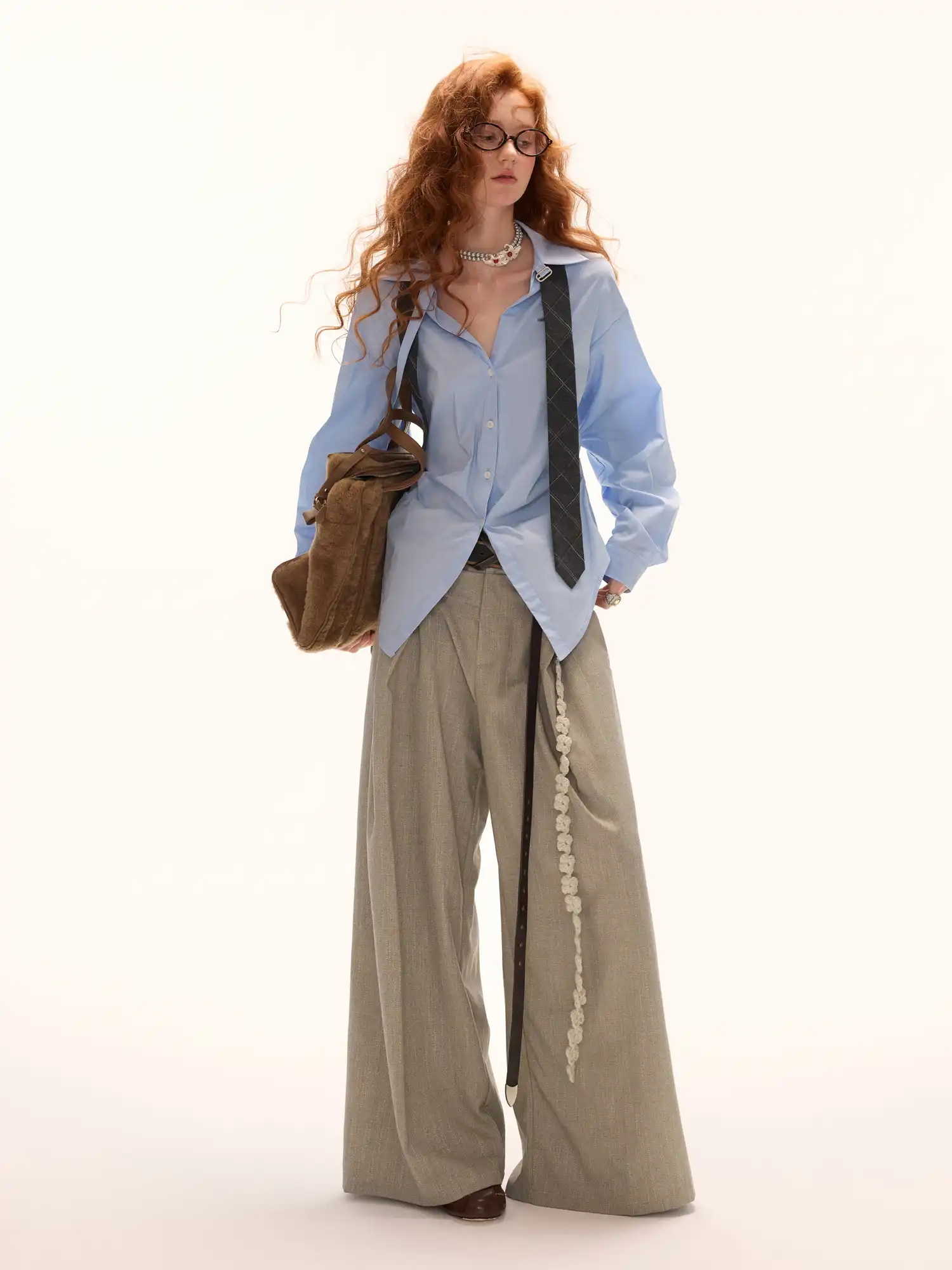 Double Waisted Glen Check Wide Leg Trousers - Image 11