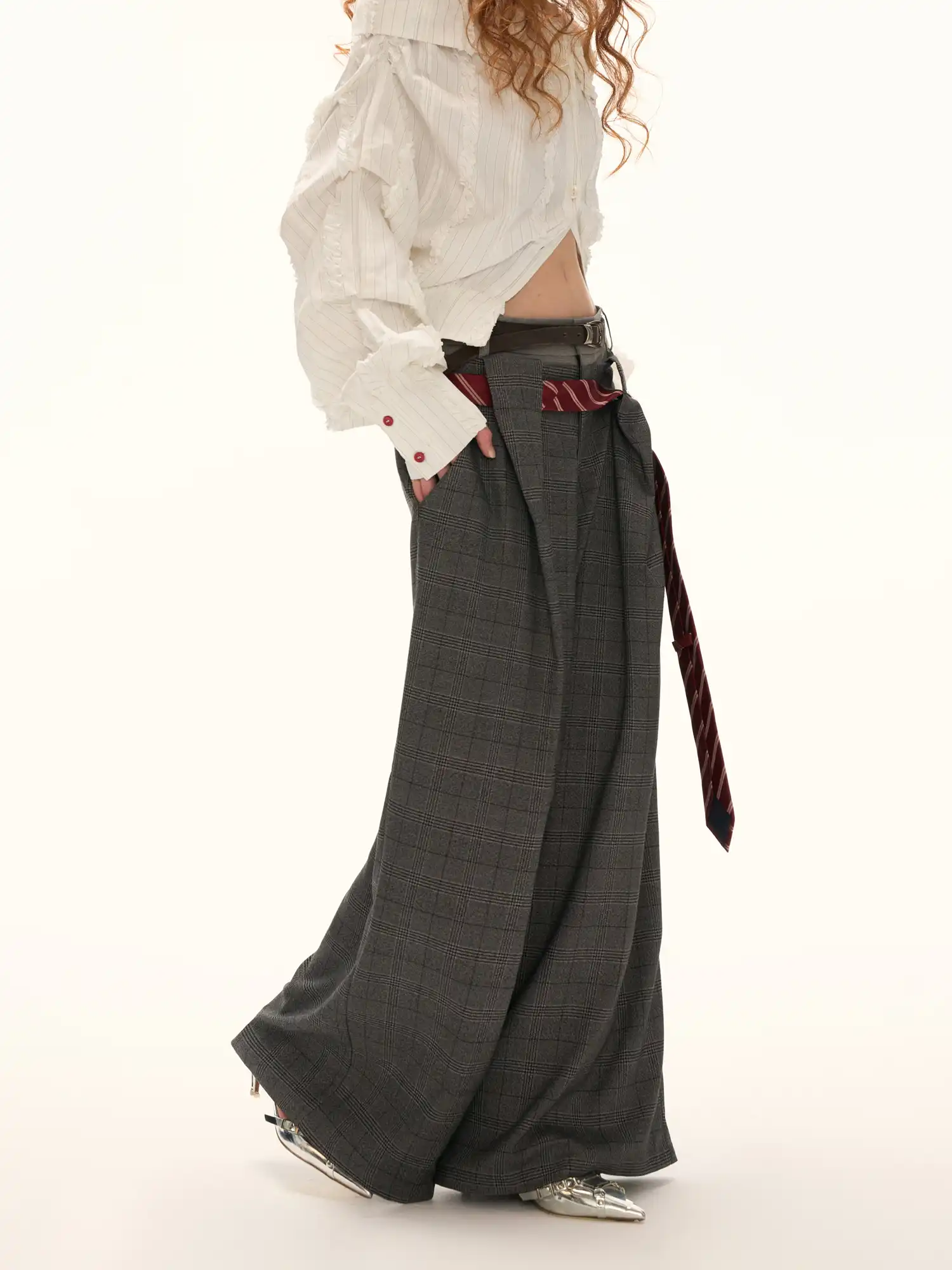 Double Waisted Glen Check Wide Leg Trousers - Image 2
