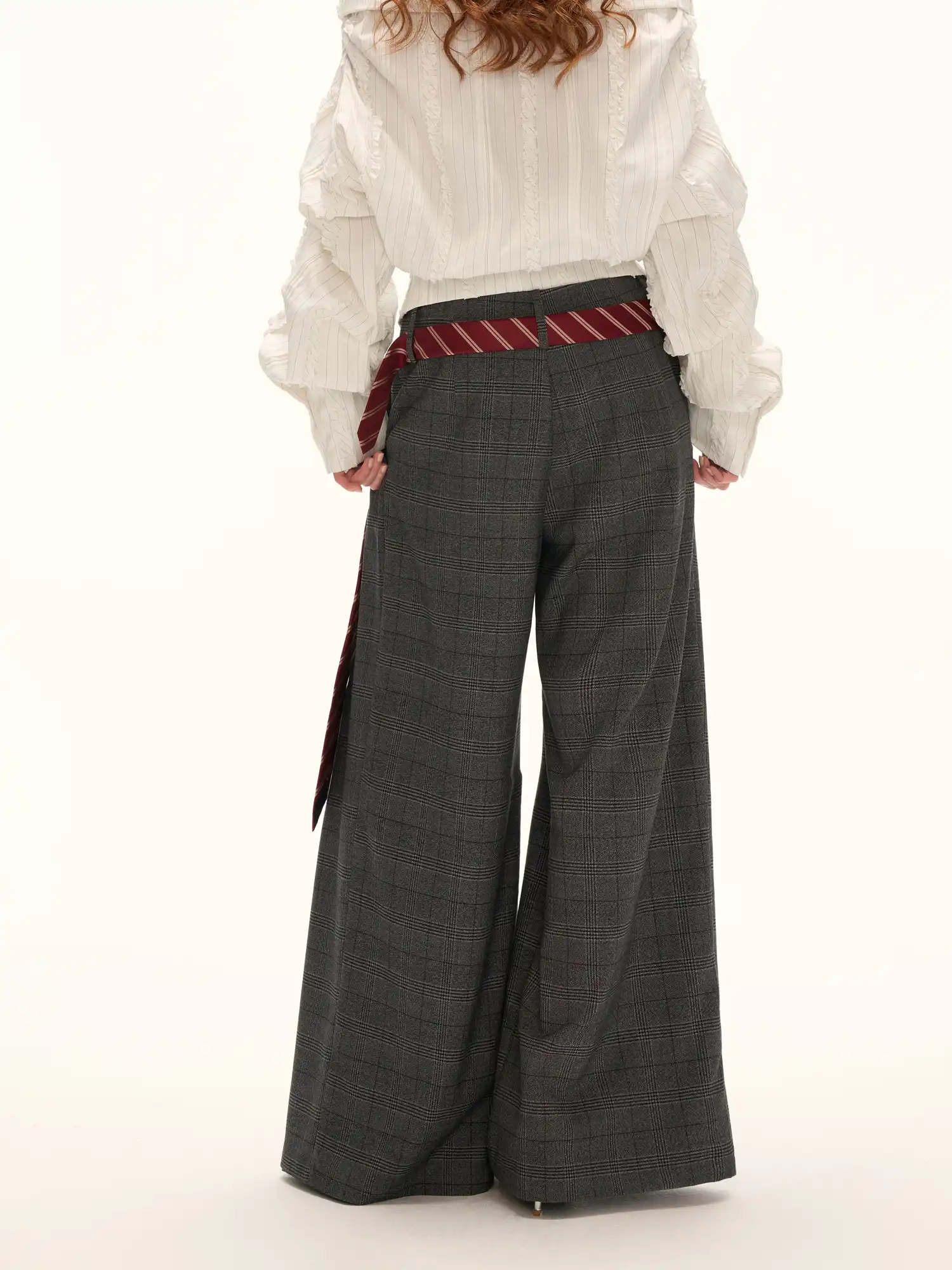 Double Waisted Glen Check Wide Leg Trousers - Image 3