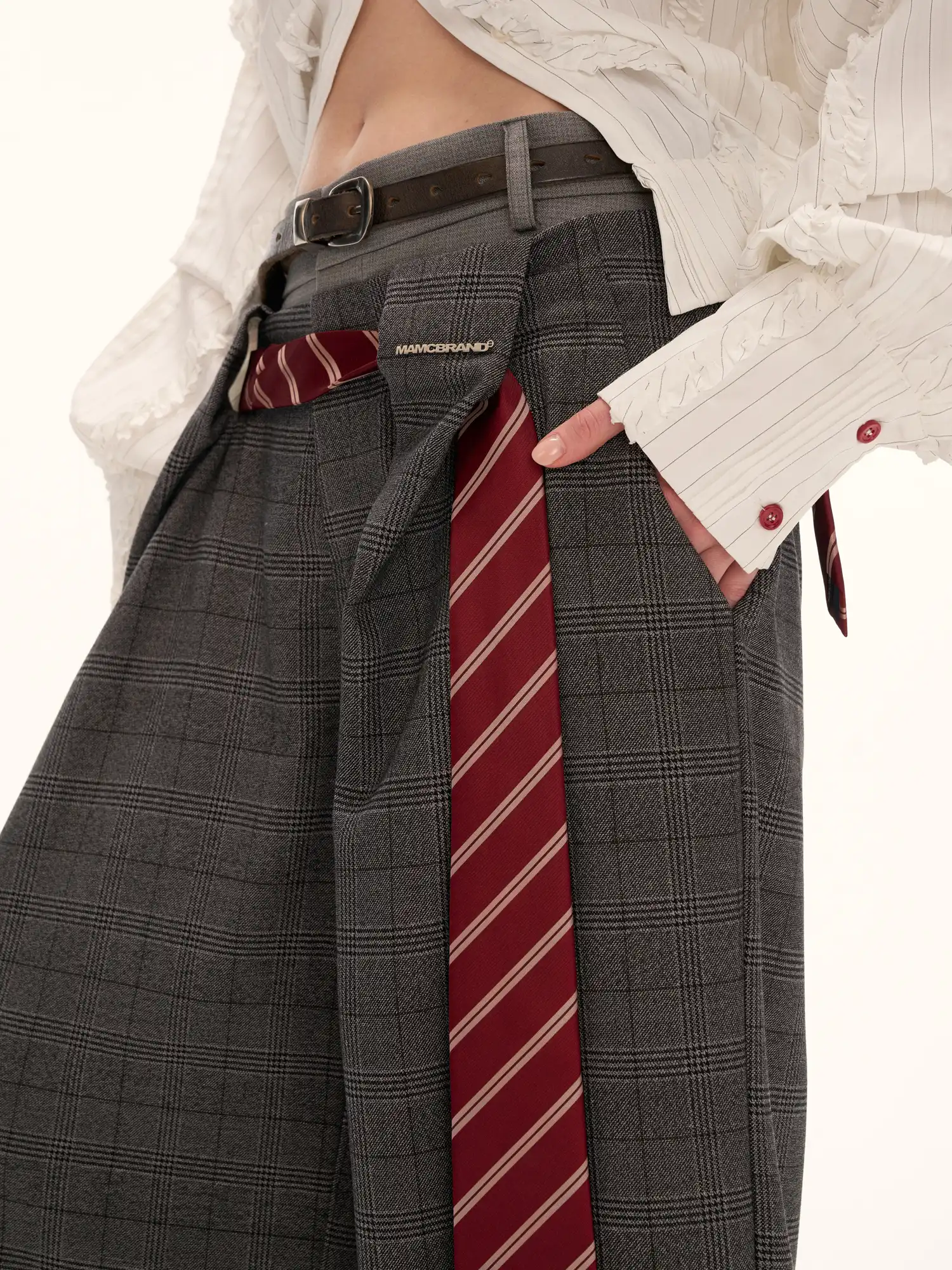 Double Waisted Glen Check Wide Leg Trousers - Image 4