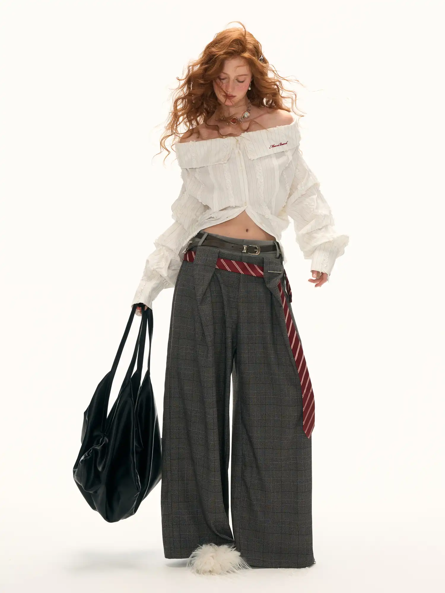 Double Waisted Glen Check Wide Leg Trousers - Image 5