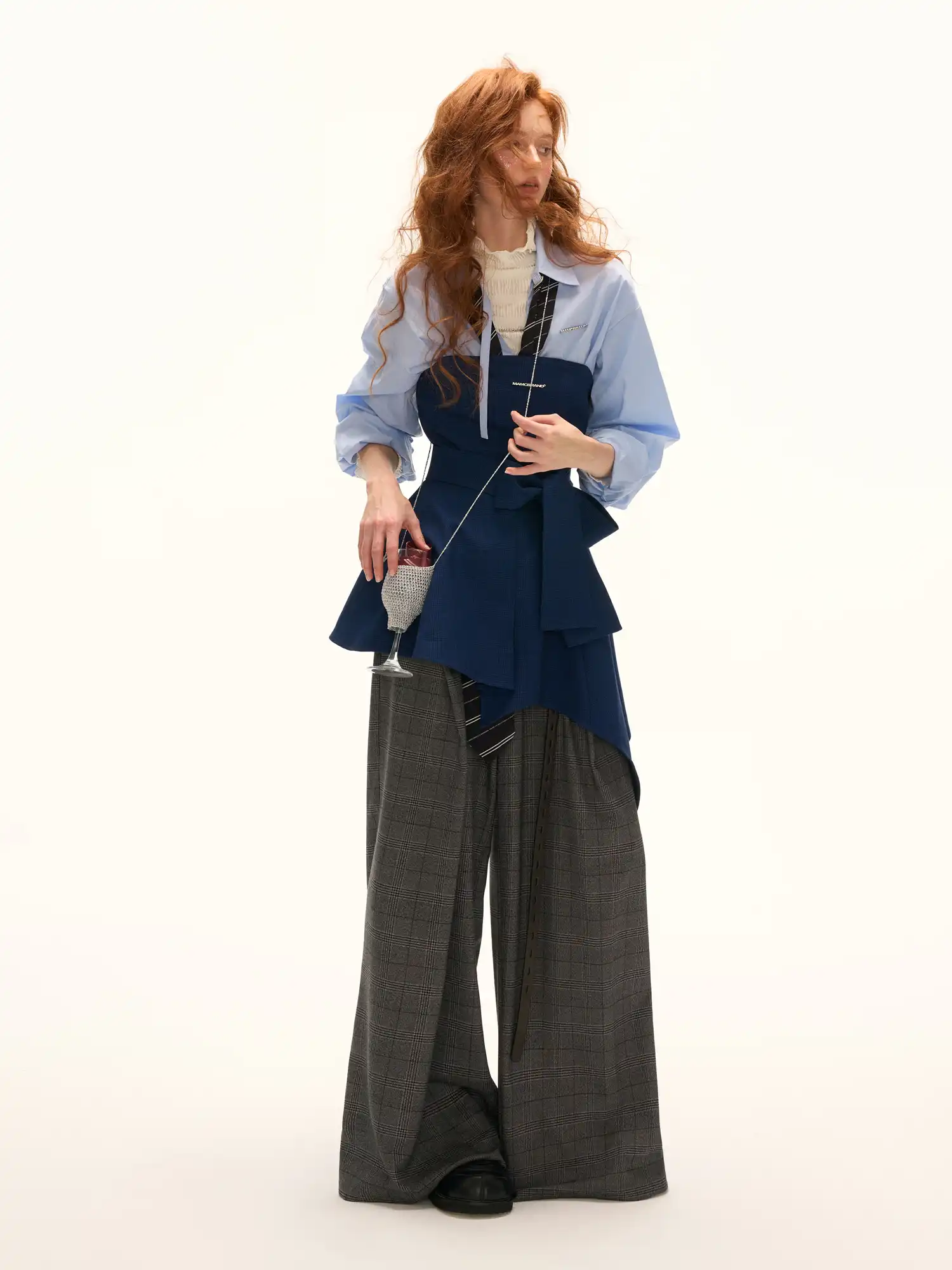 Double Waisted Glen Check Wide Leg Trousers - Image 6