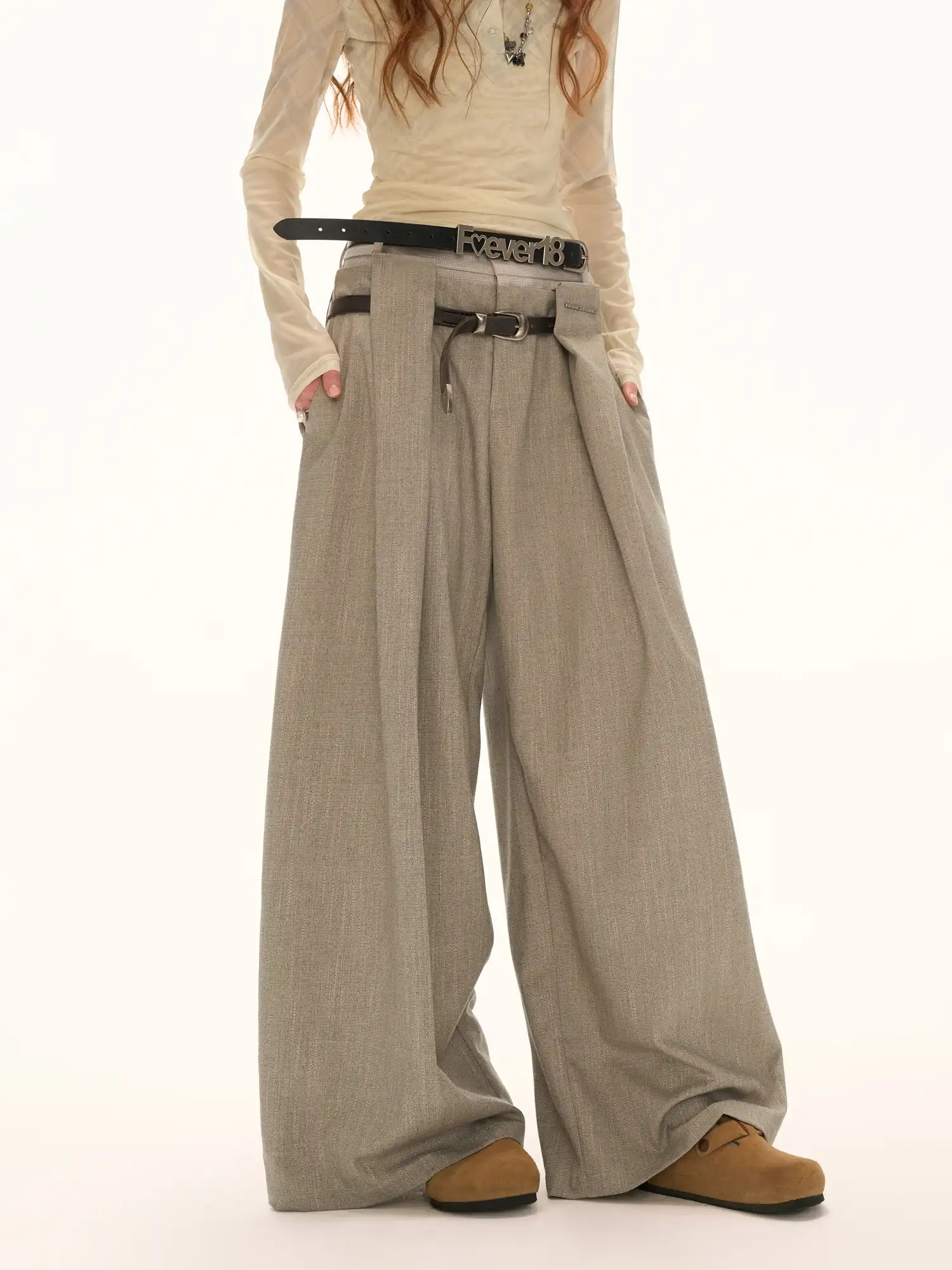 Double Waisted Glen Check Wide Leg Trousers - Image 7