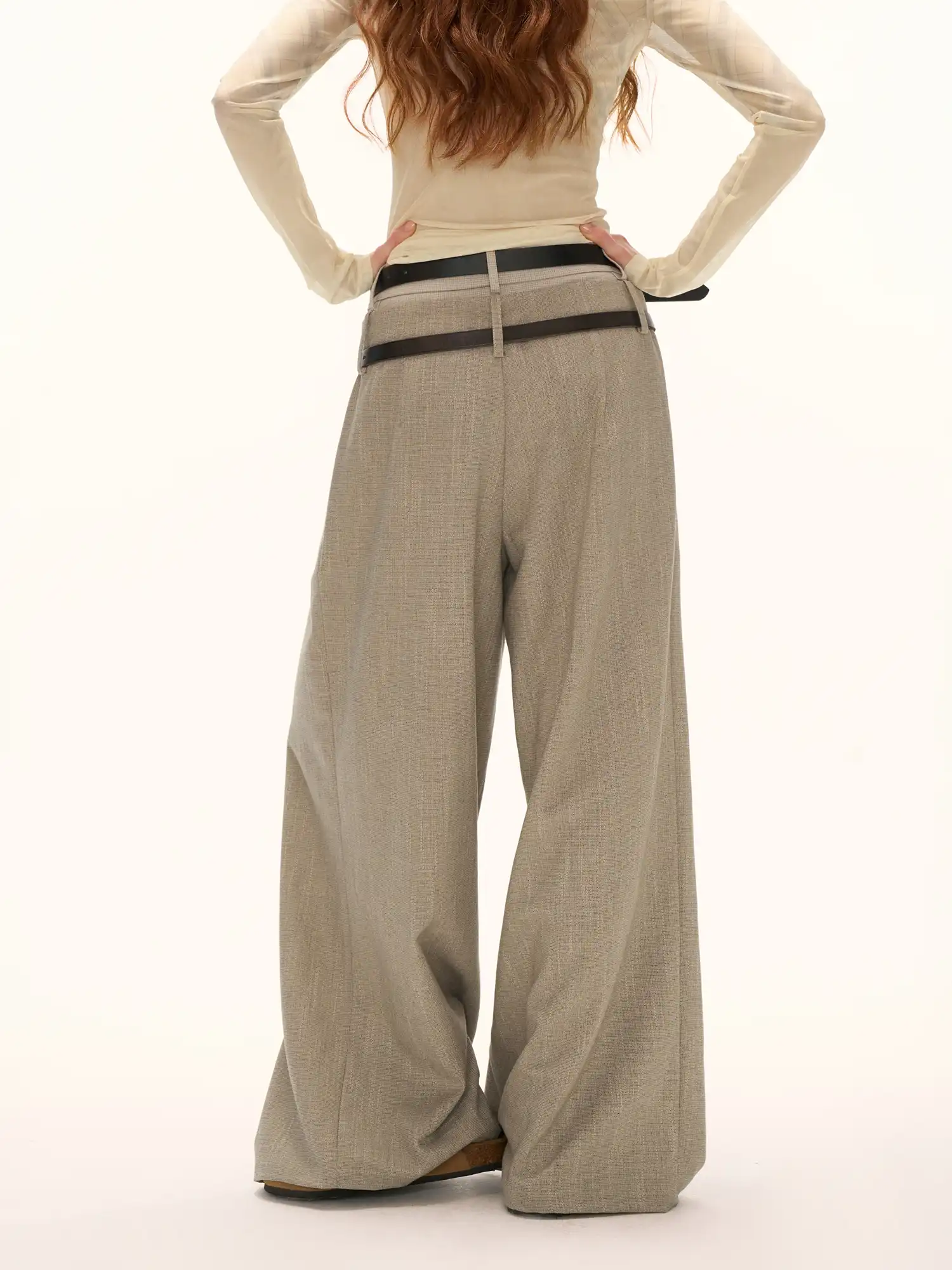 Double Waisted Glen Check Wide Leg Trousers - Image 8