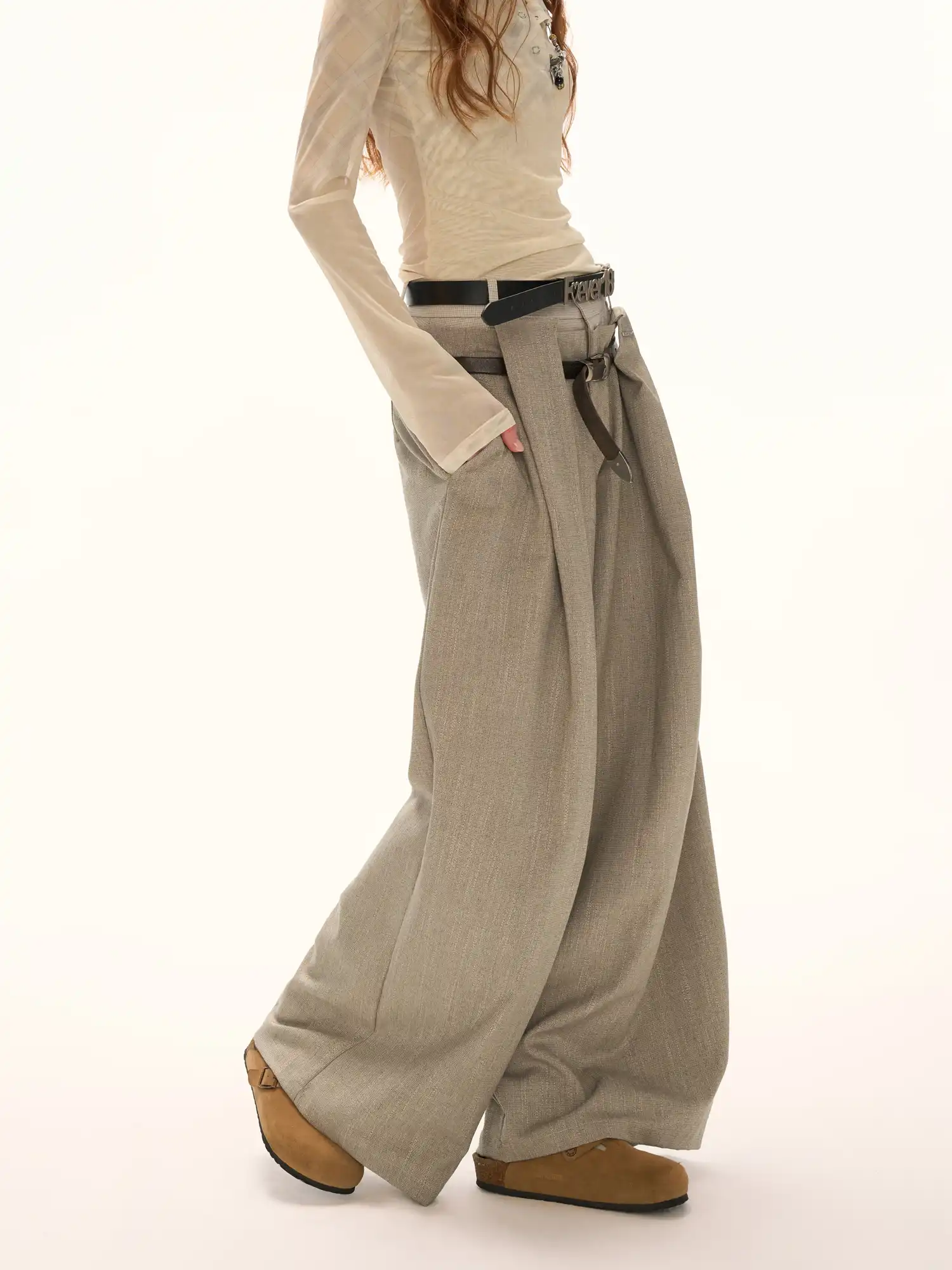Double Waisted Glen Check Wide Leg Trousers - Image 9