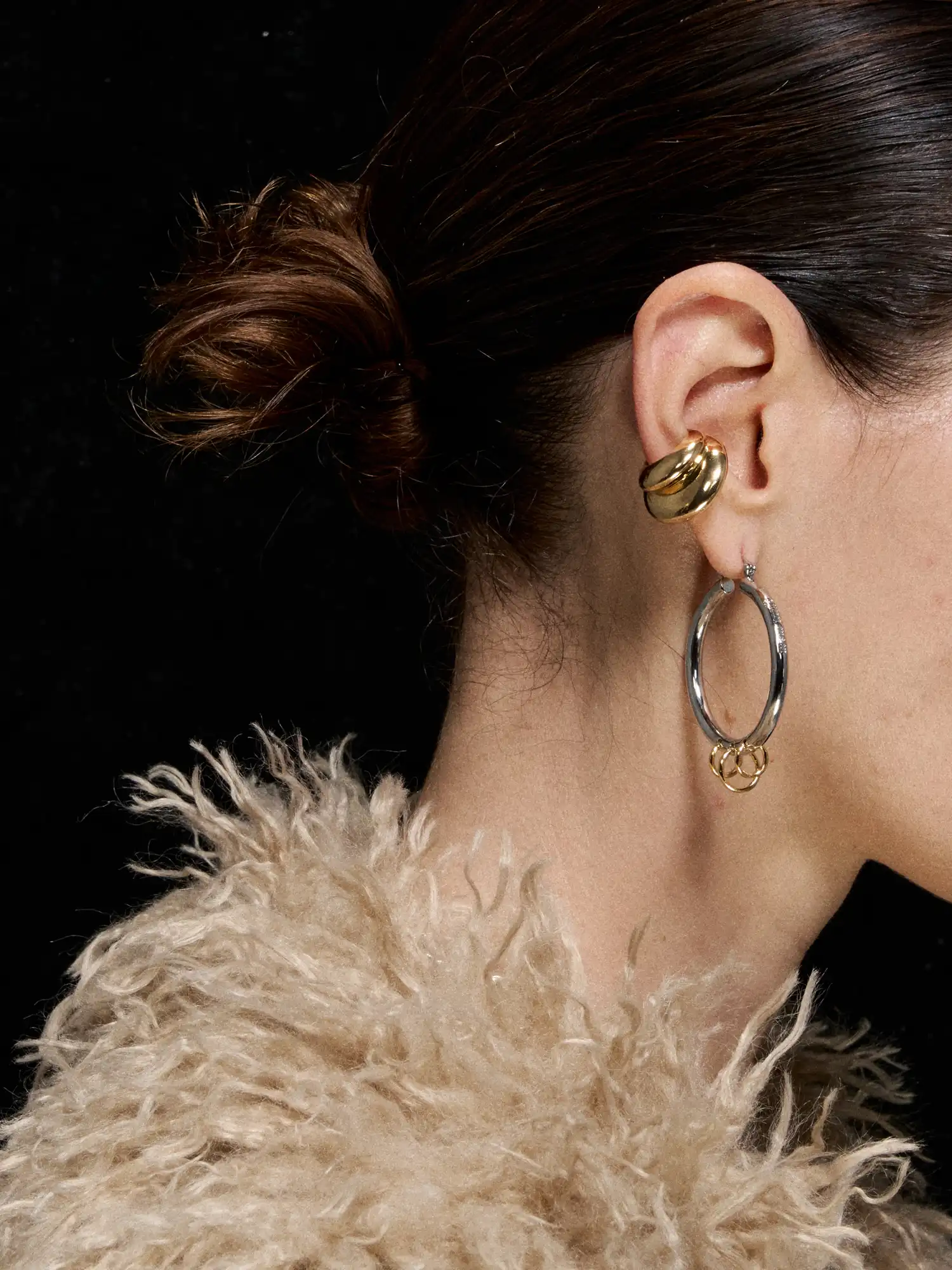 Dual-Tone Triple-Ring Layered Earrings