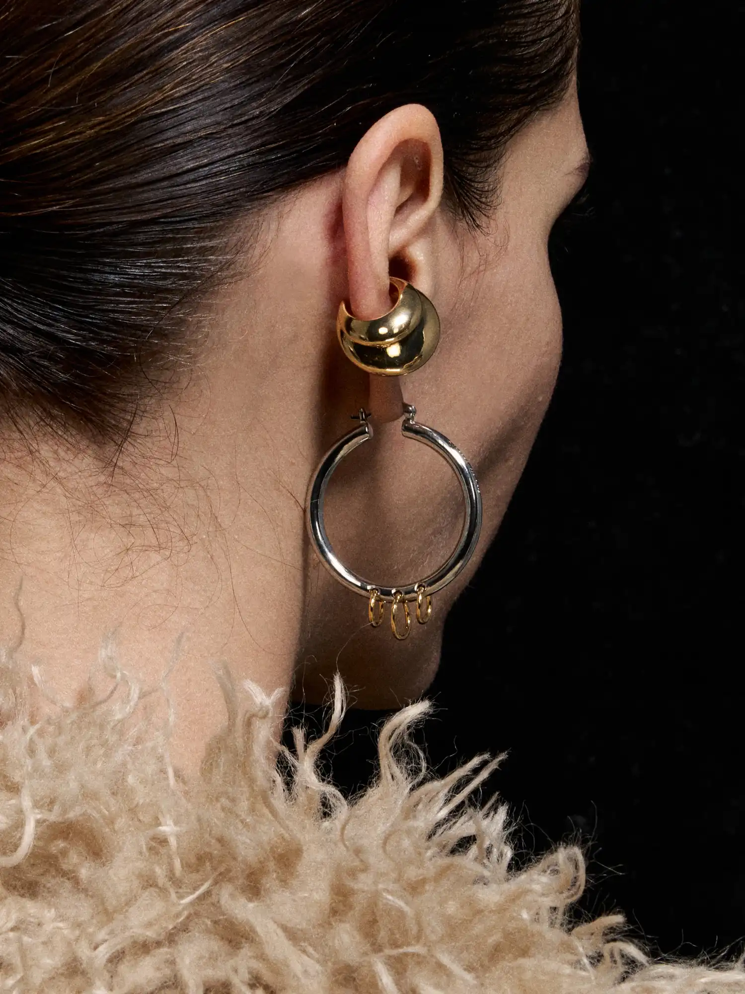 Dual-Tone Triple-Ring Layered Earrings - Image 2