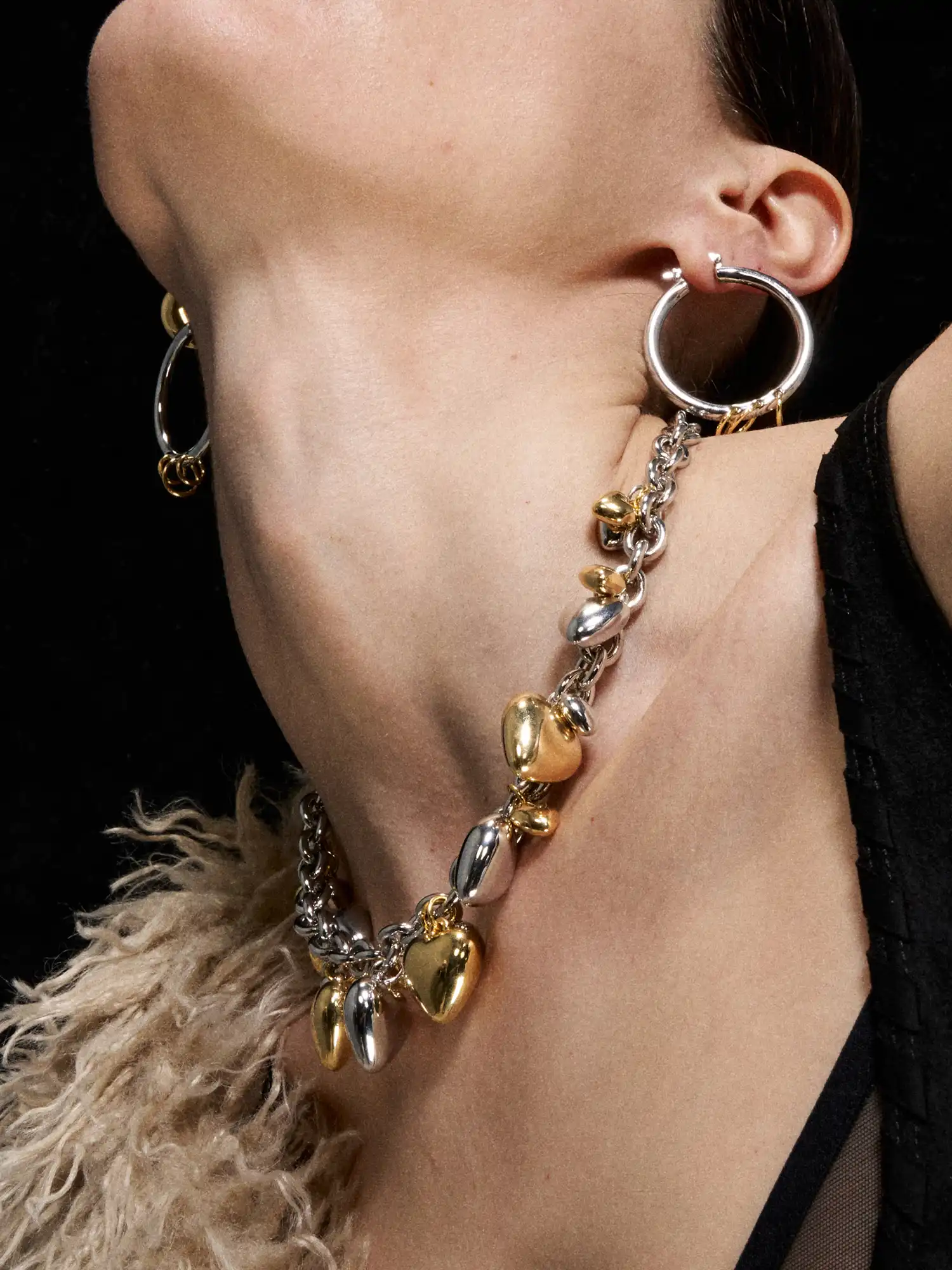 Dual-Tone Triple-Ring Layered Earrings - Image 3