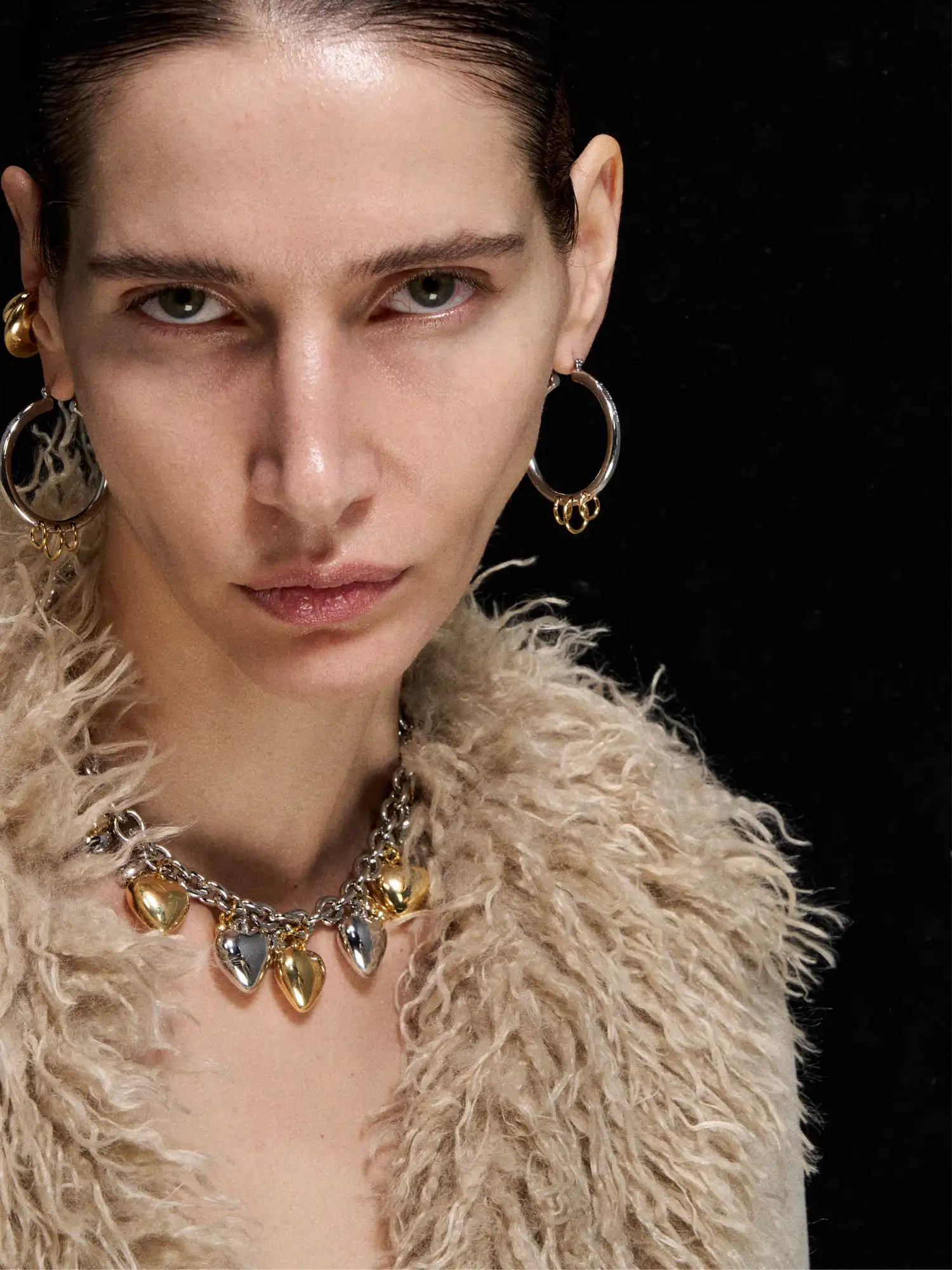 Dual-Tone Triple-Ring Layered Earrings - Image 4