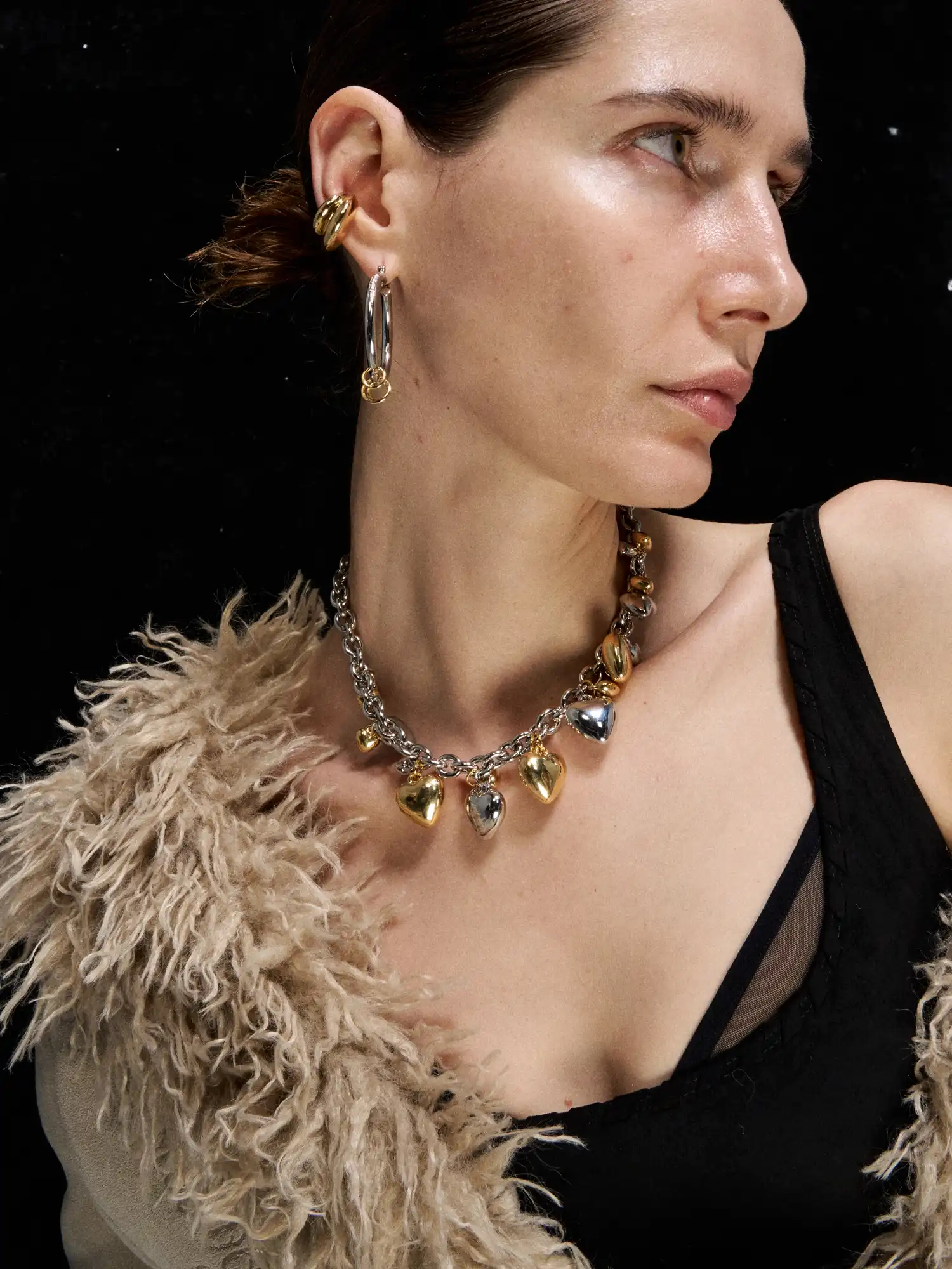 Dual-Tone Triple-Ring Layered Earrings - Image 6