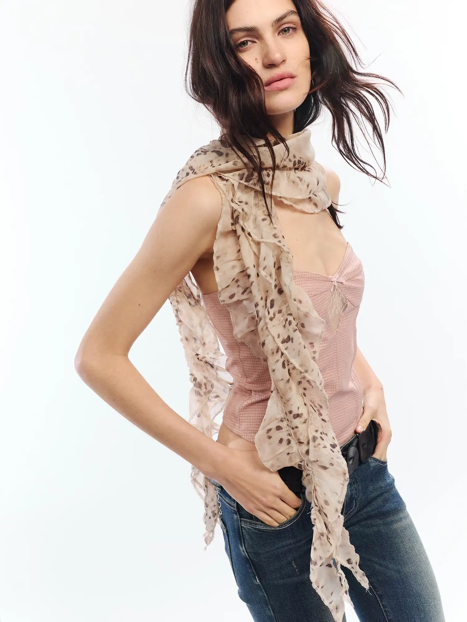 Faded Leopard Sheer Chiffon Scarf - Image 2