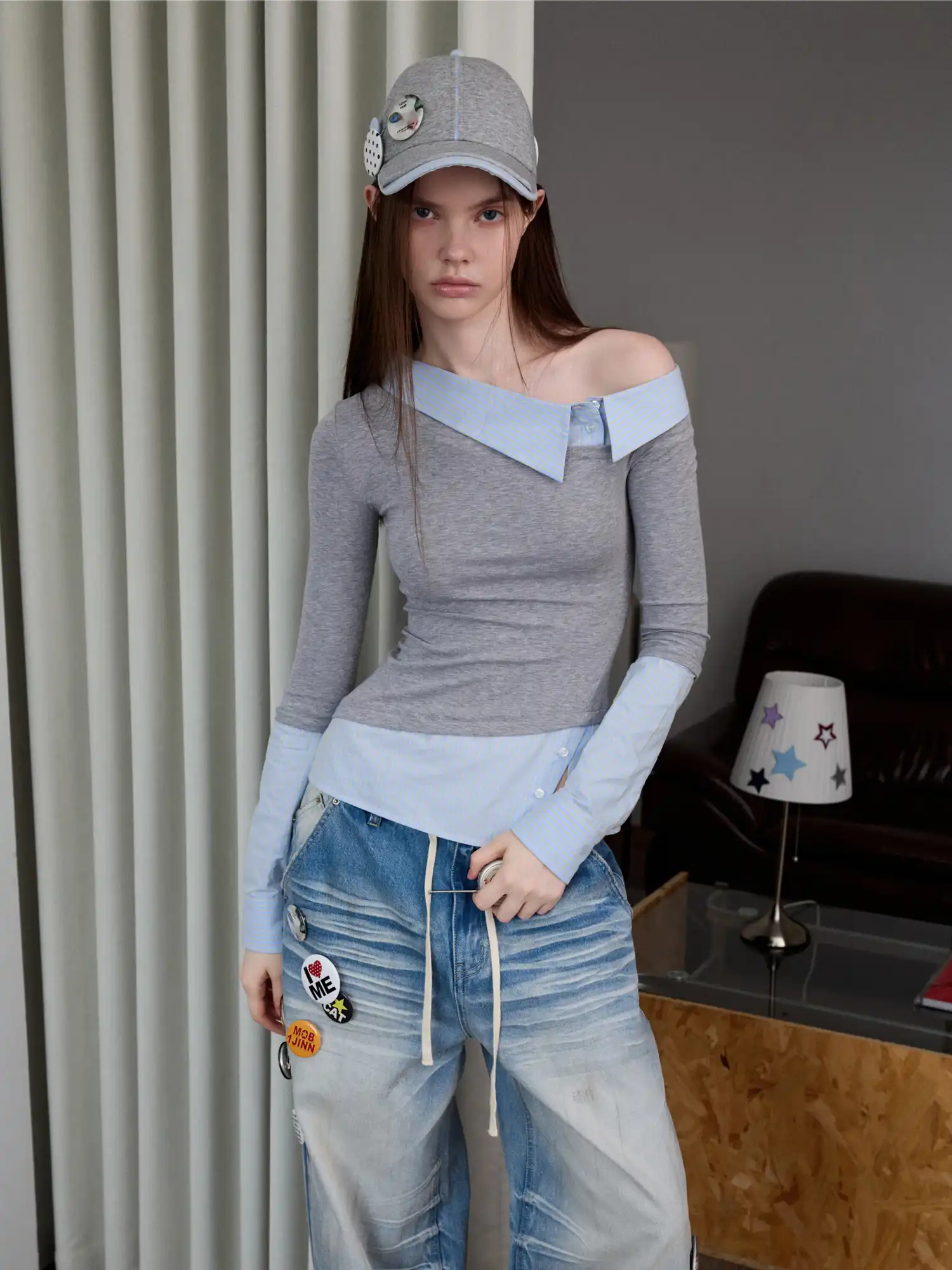 Faux Two Piece Off Shoulder Top - Image 8