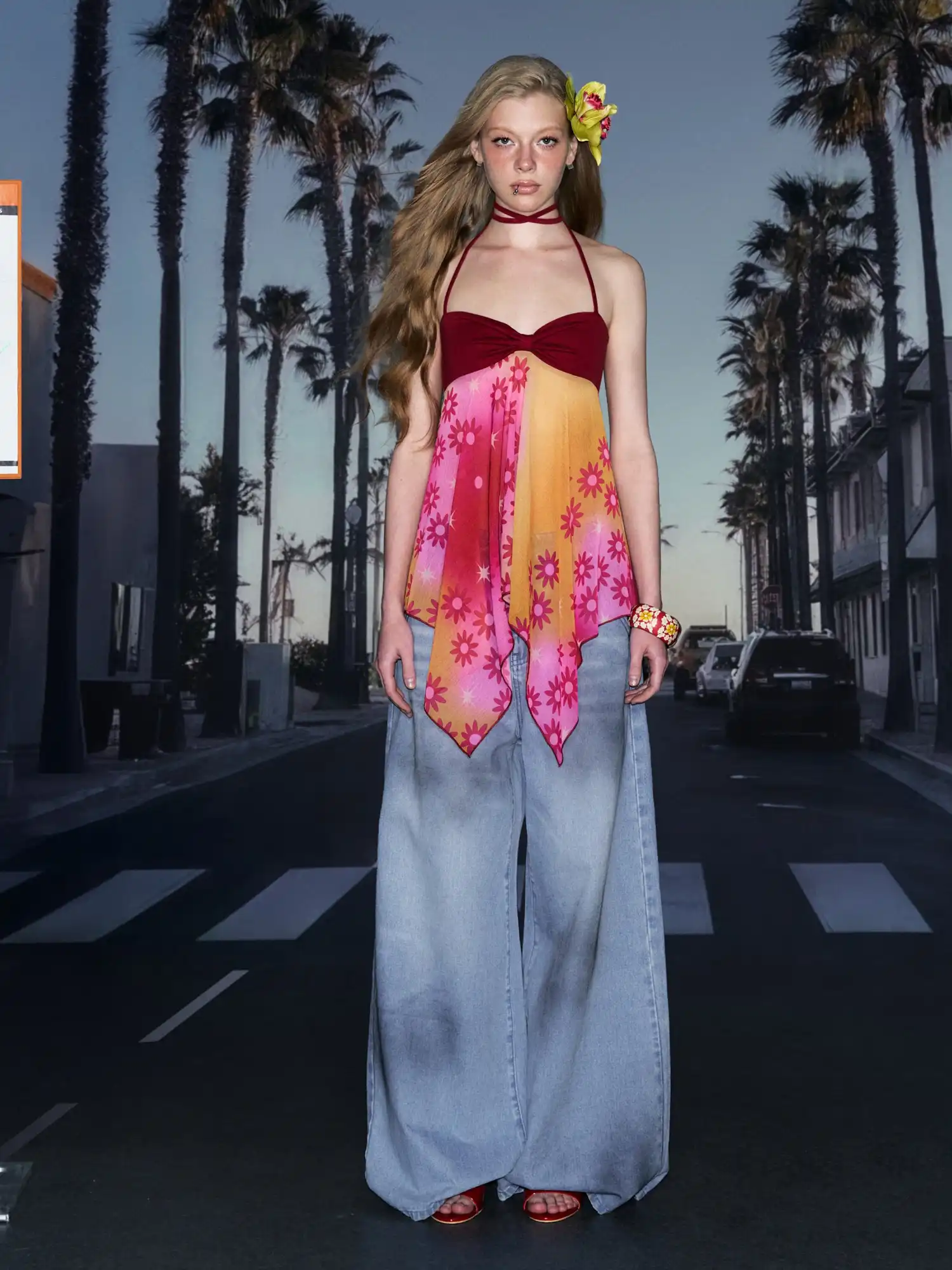 Chiffon Floral Babydoll Halter Top - Image 5