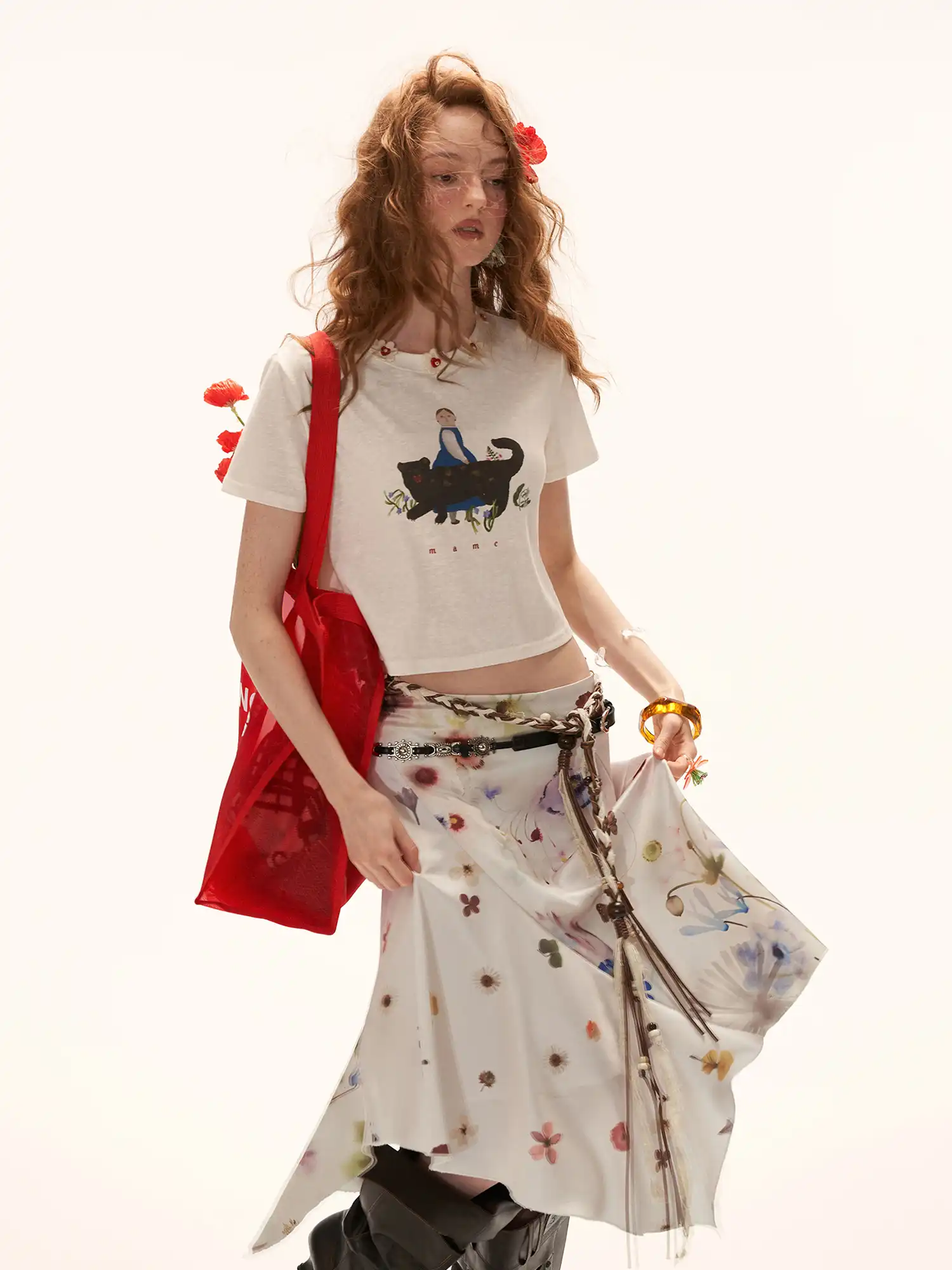 Floral Buttons Collar Cropped Tee - Image 4