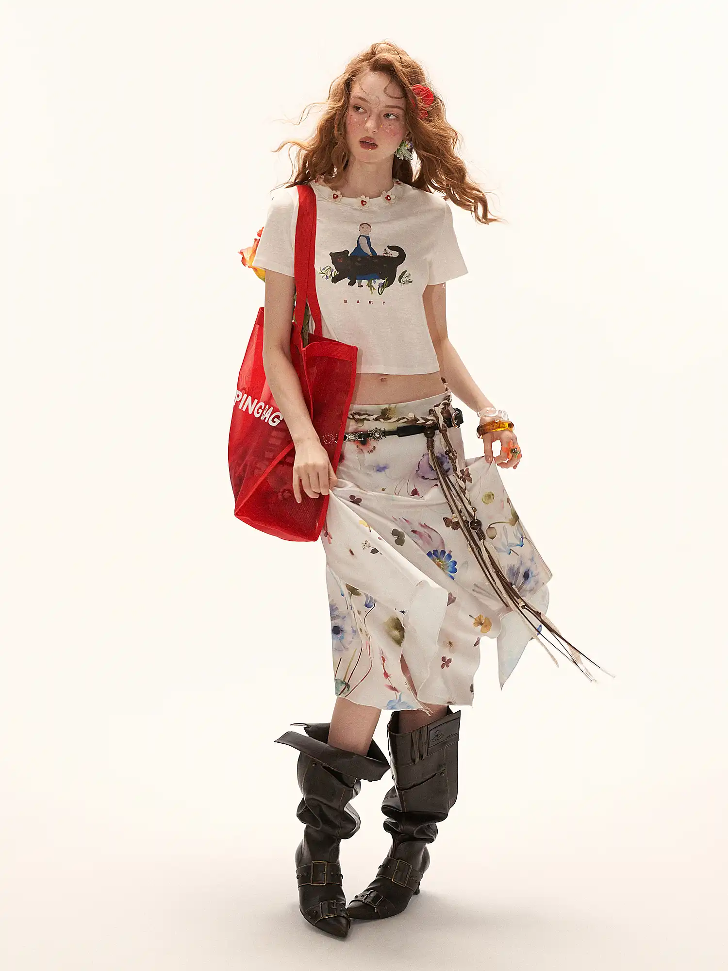 Floral Buttons Collar Cropped Tee - Image 5