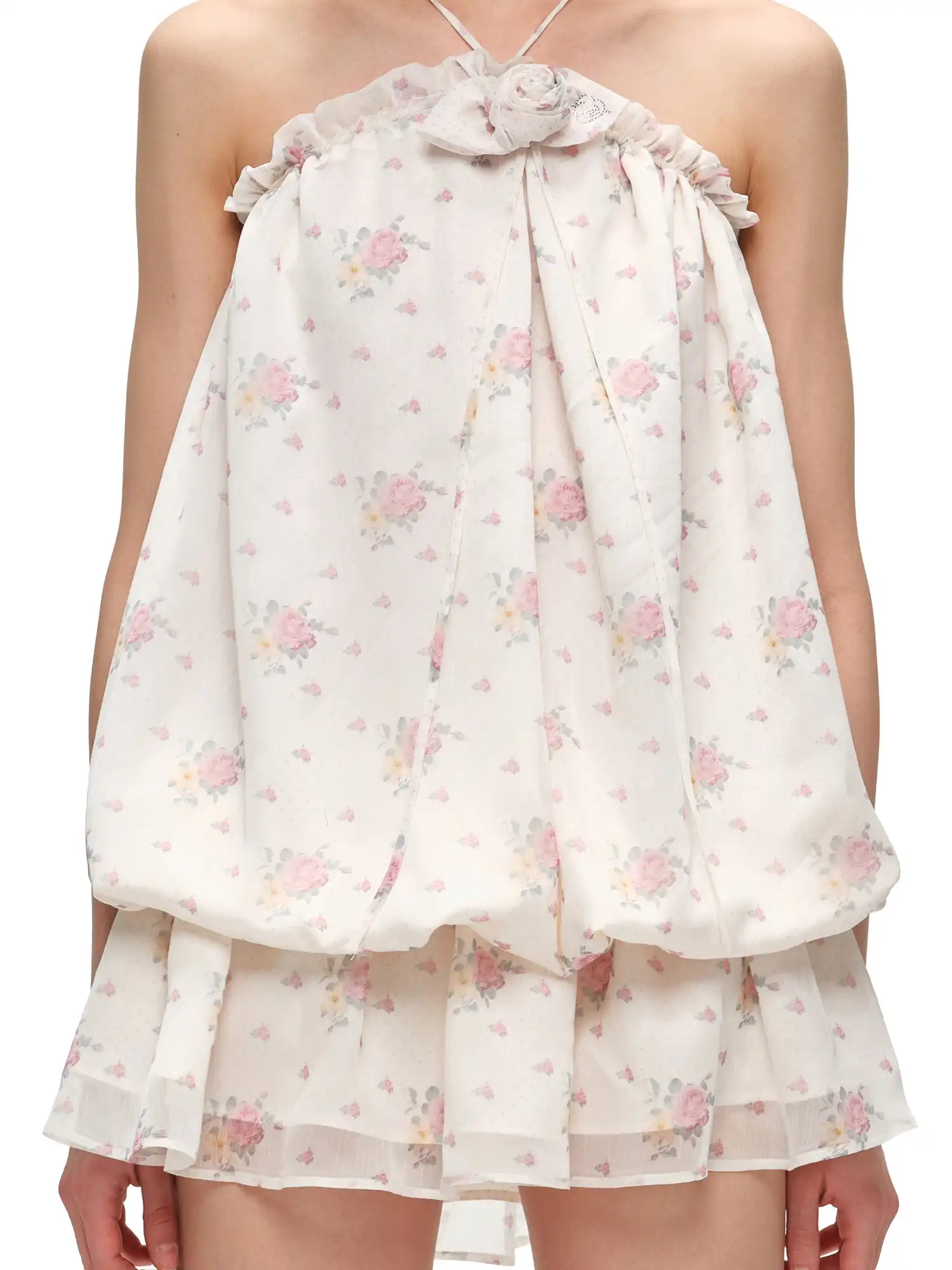 Floral Chiffon Halter Mini Dress - Image 2