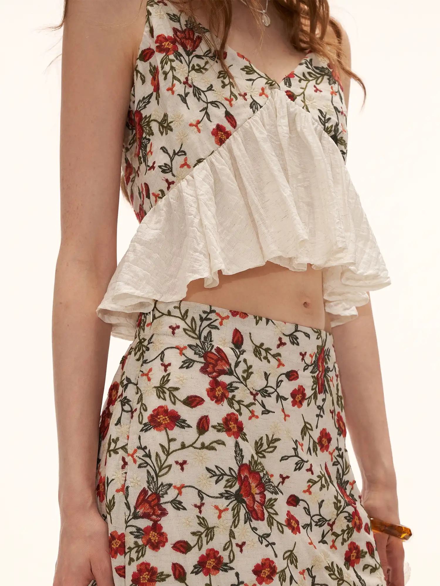 Floral Embroidered Flyaway Ruffle Babydoll Top - Image 3