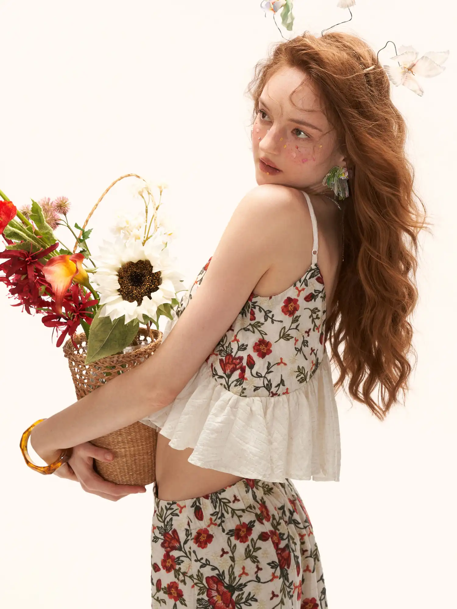 Floral Embroidered Flyaway Ruffle Babydoll Top - Image 4