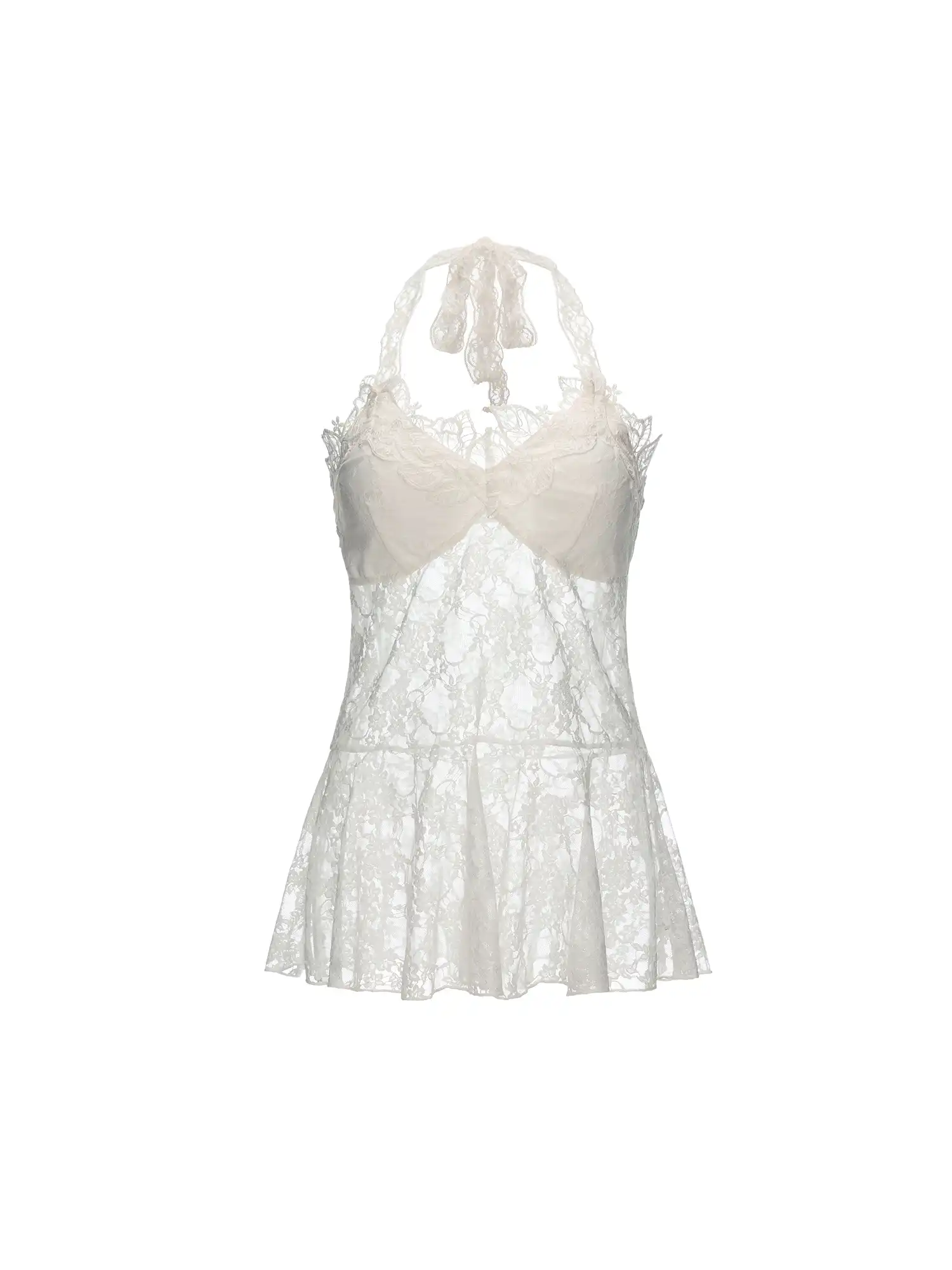 Floral Sheer Lace Babydoll Halter Top - Image 4