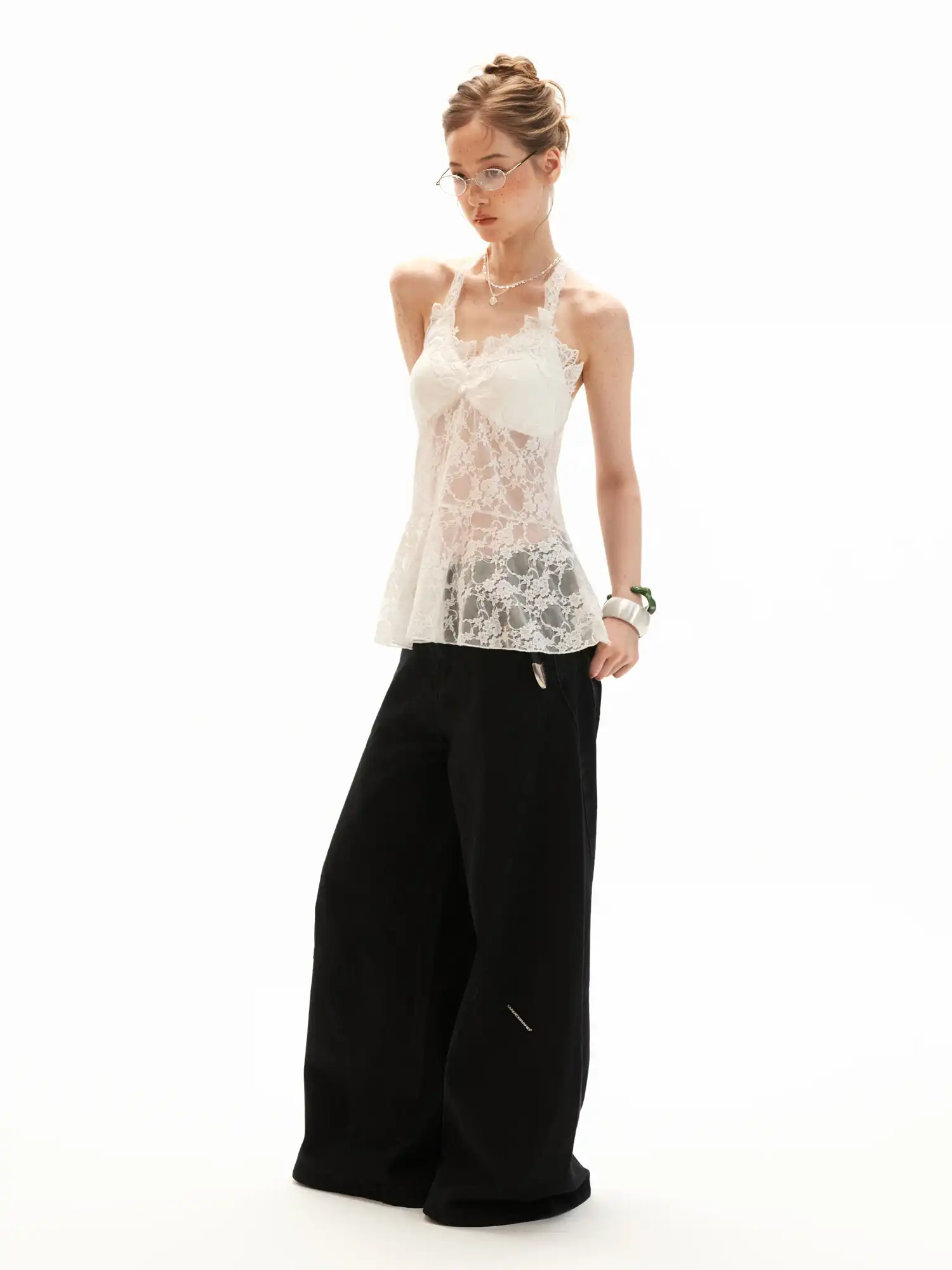 Floral Sheer Lace Babydoll Halter Top - Image 5