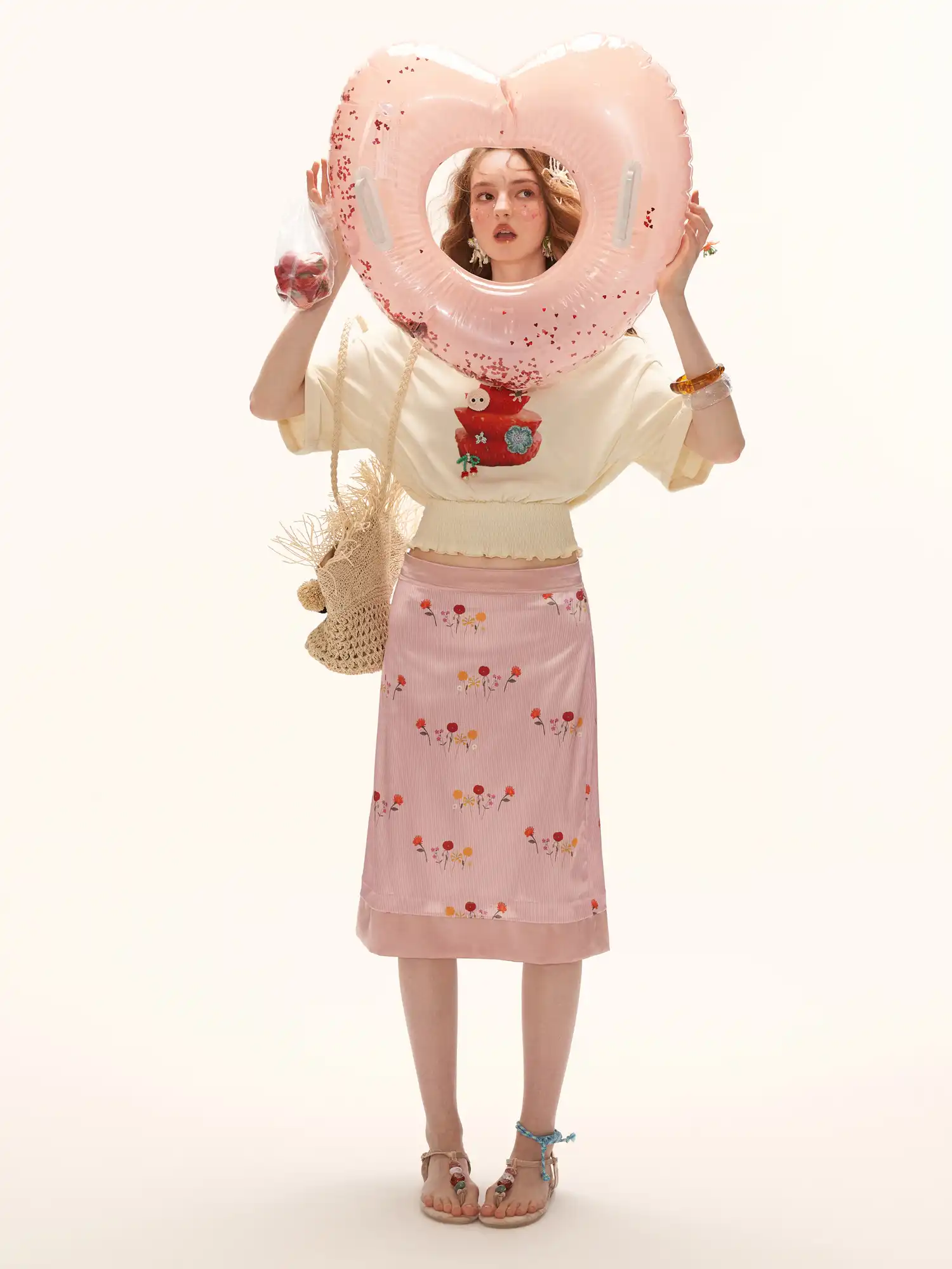 French Floral Silky Satin Midi Skirt - Image 5
