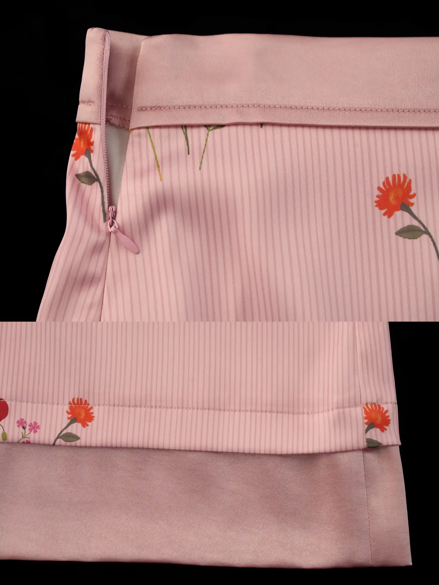 French Floral Silky Satin Midi Skirt - Image 8