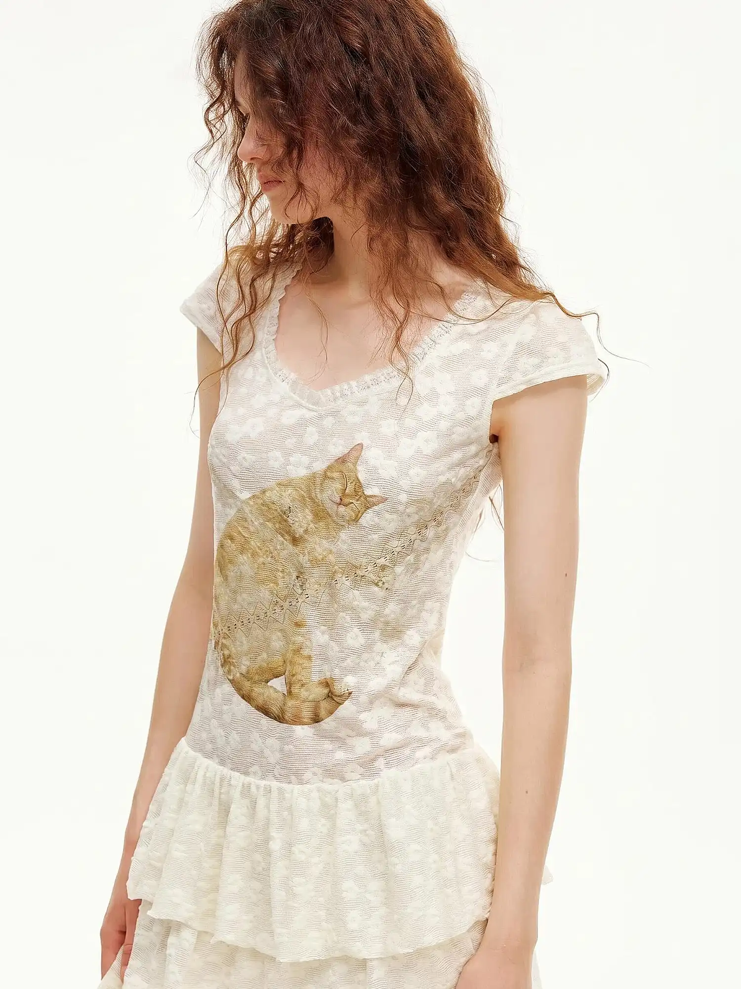 Ginger Cat V-Neck Lace Mini Dress - Image 3