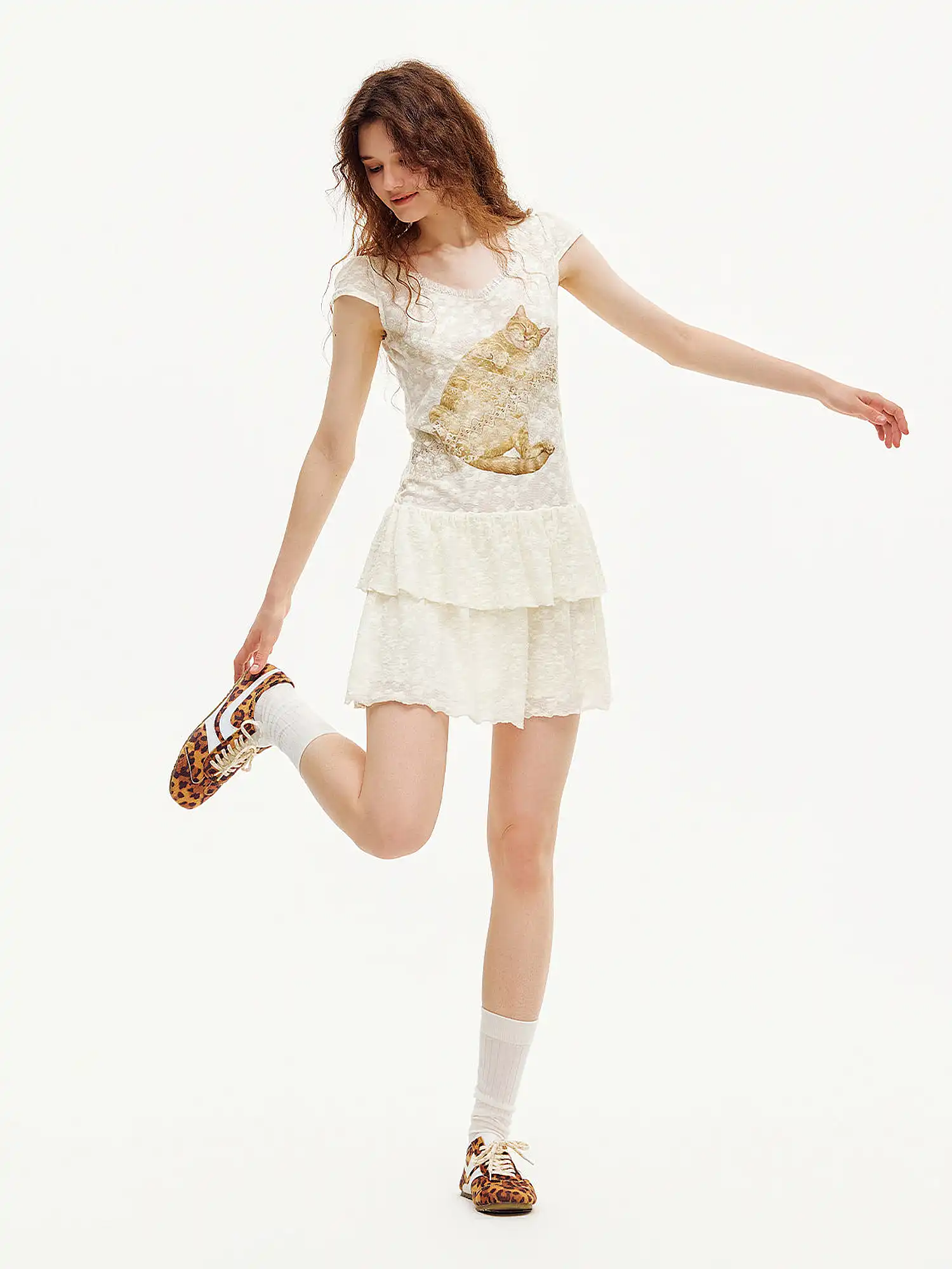 Ginger Cat V-Neck Lace Mini Dress - Image 5