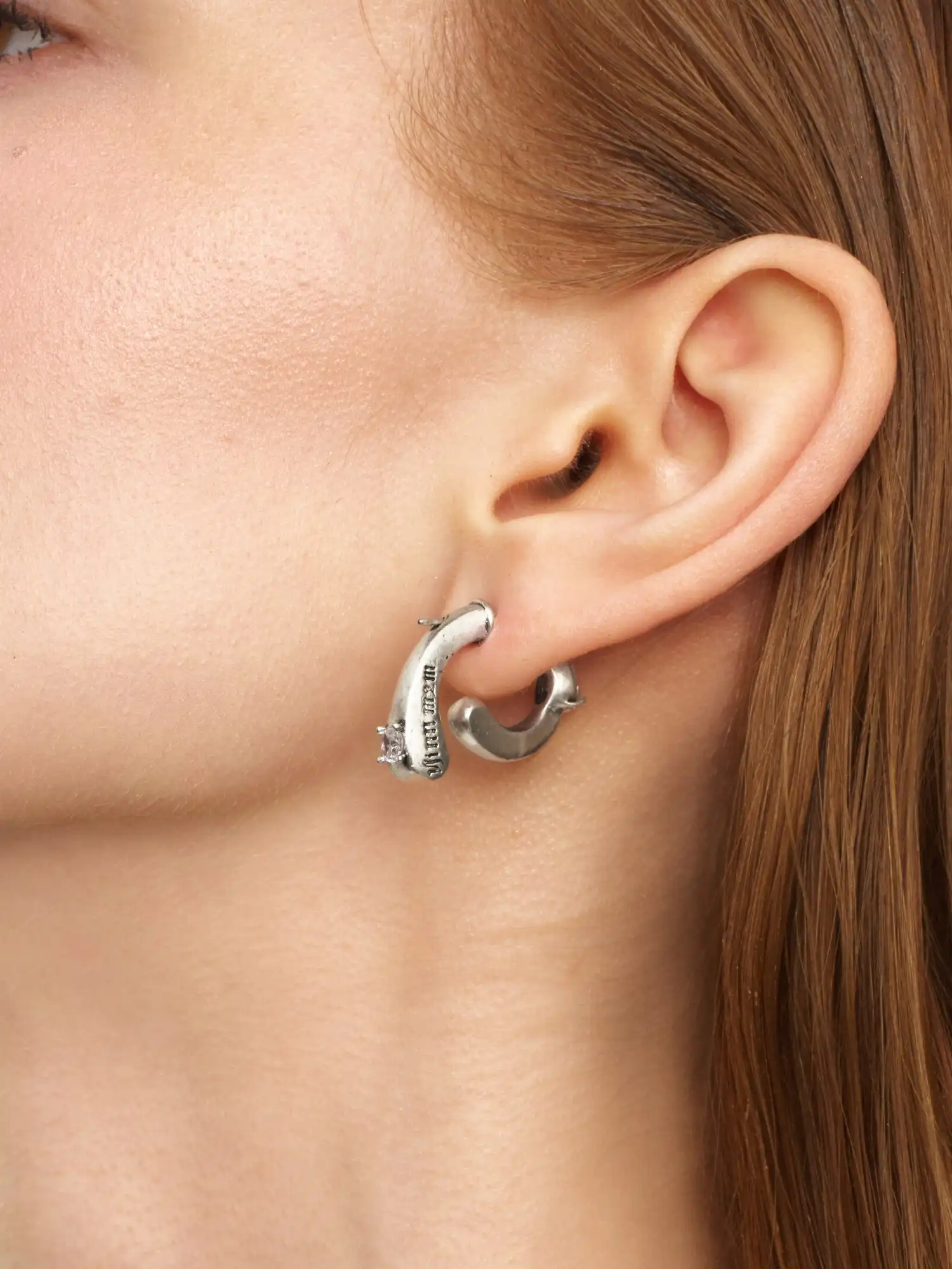 Gothic Script Engraved Chunky Hoop Earrings - Image 2
