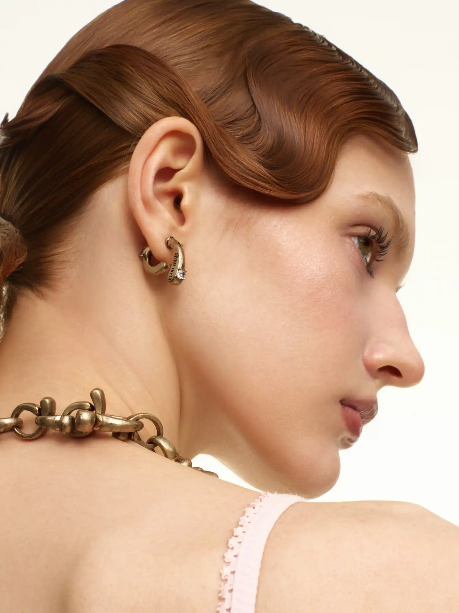 Gothic Script Engraved Chunky Hoop Earrings - Image 3