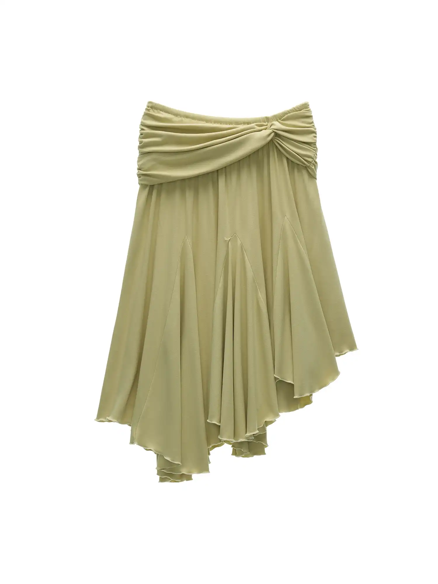 Green Fold Over Asymmetric Hem Midi Skirt - Image 7
