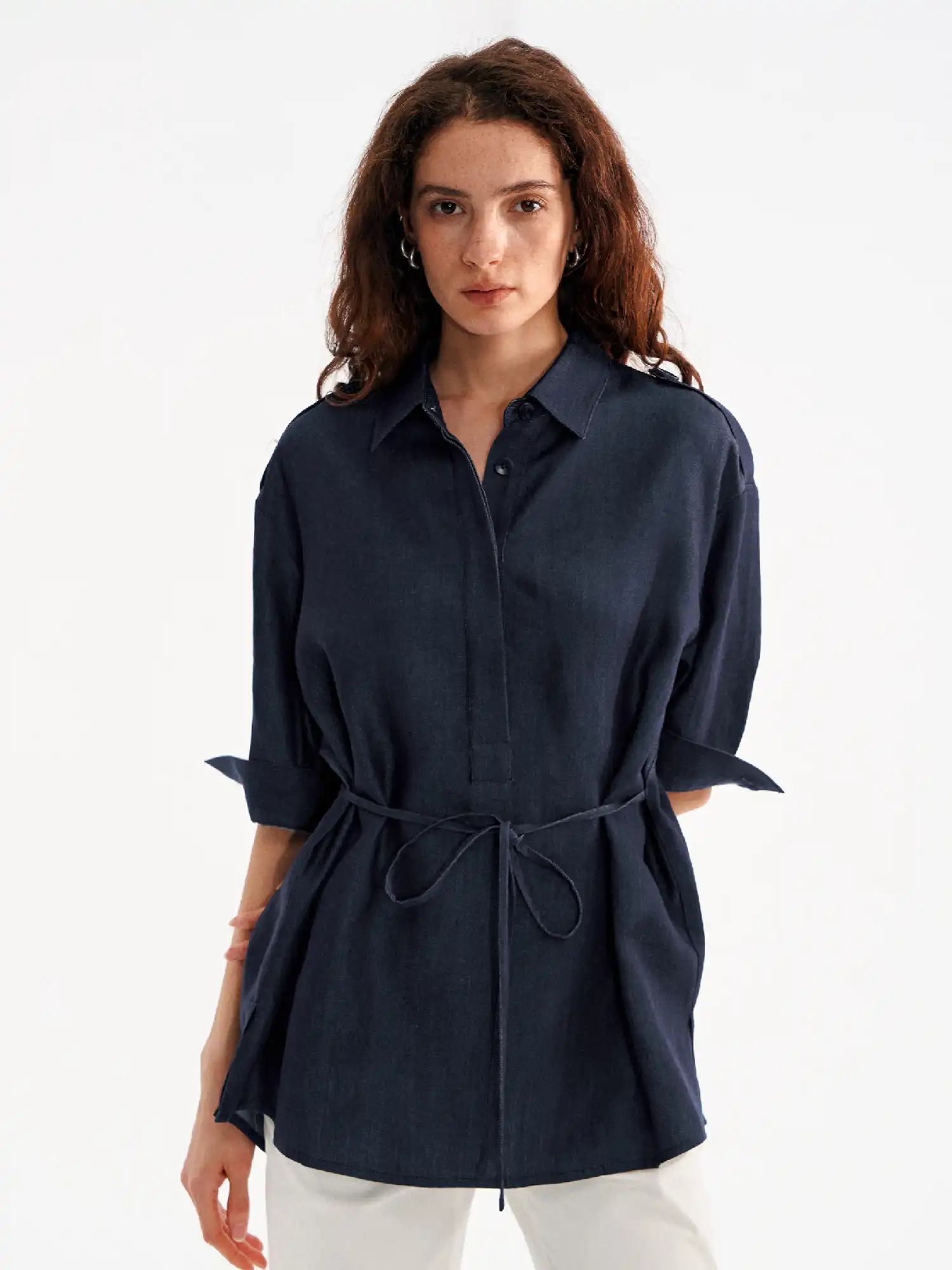 Henley Denim Tunic Shirt Top