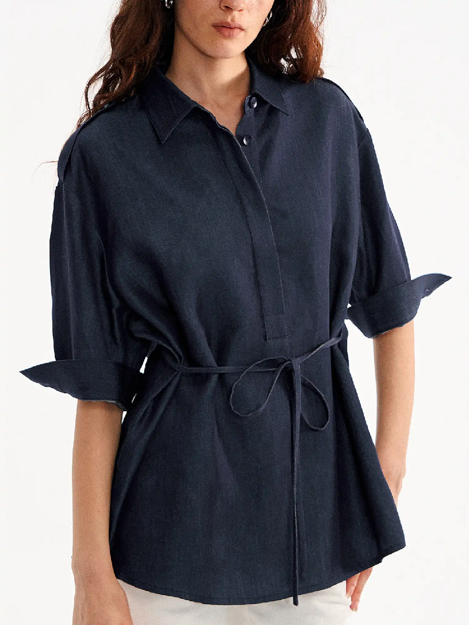 Henley Denim Tunic Shirt Top - Image 2