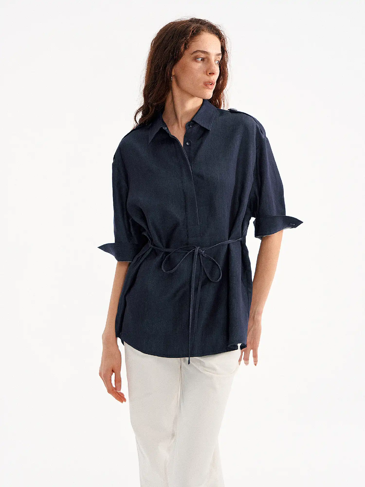 Henley Denim Tunic Shirt Top - Image 4