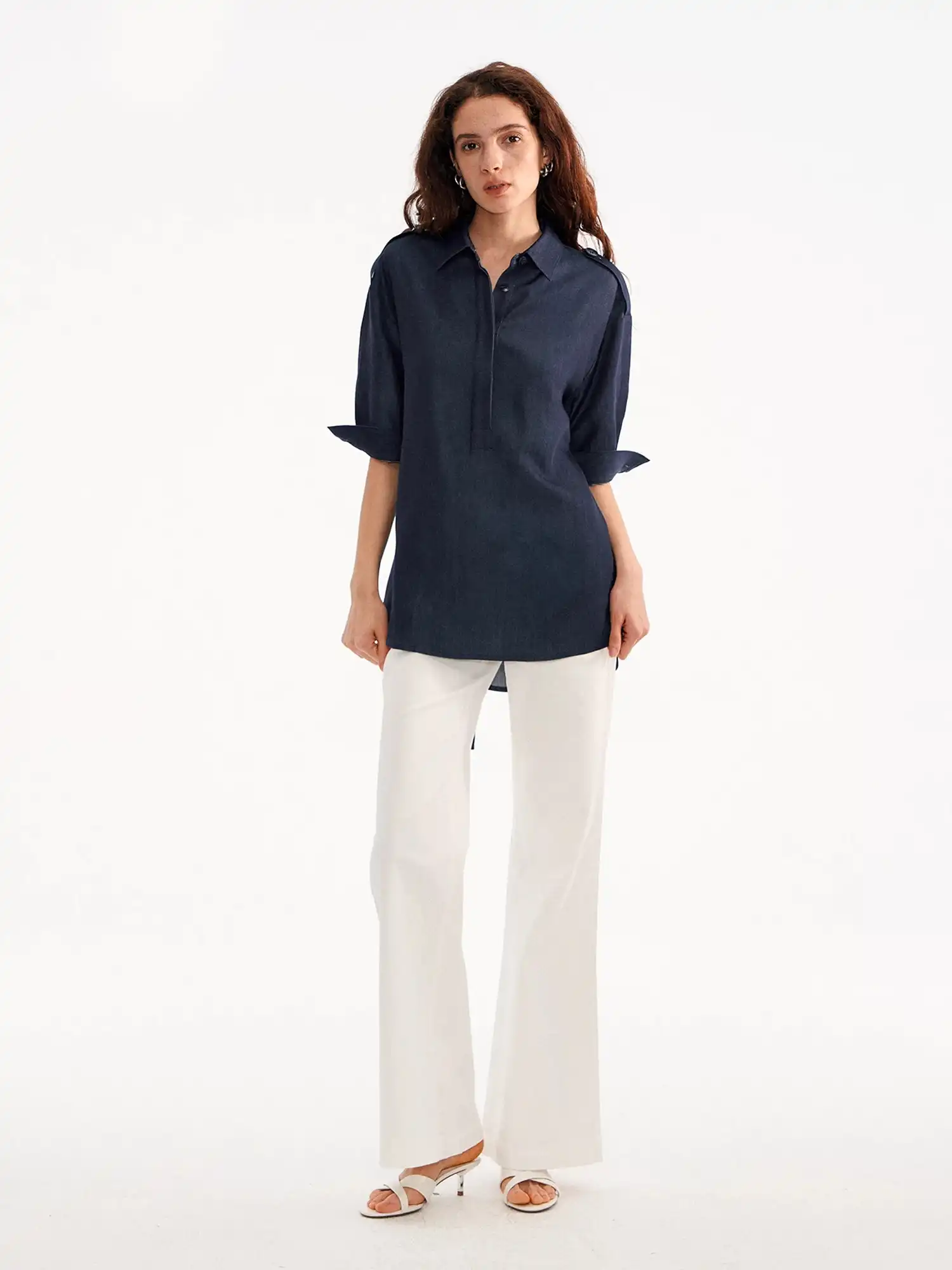 Henley Denim Tunic Shirt Top - Image 5